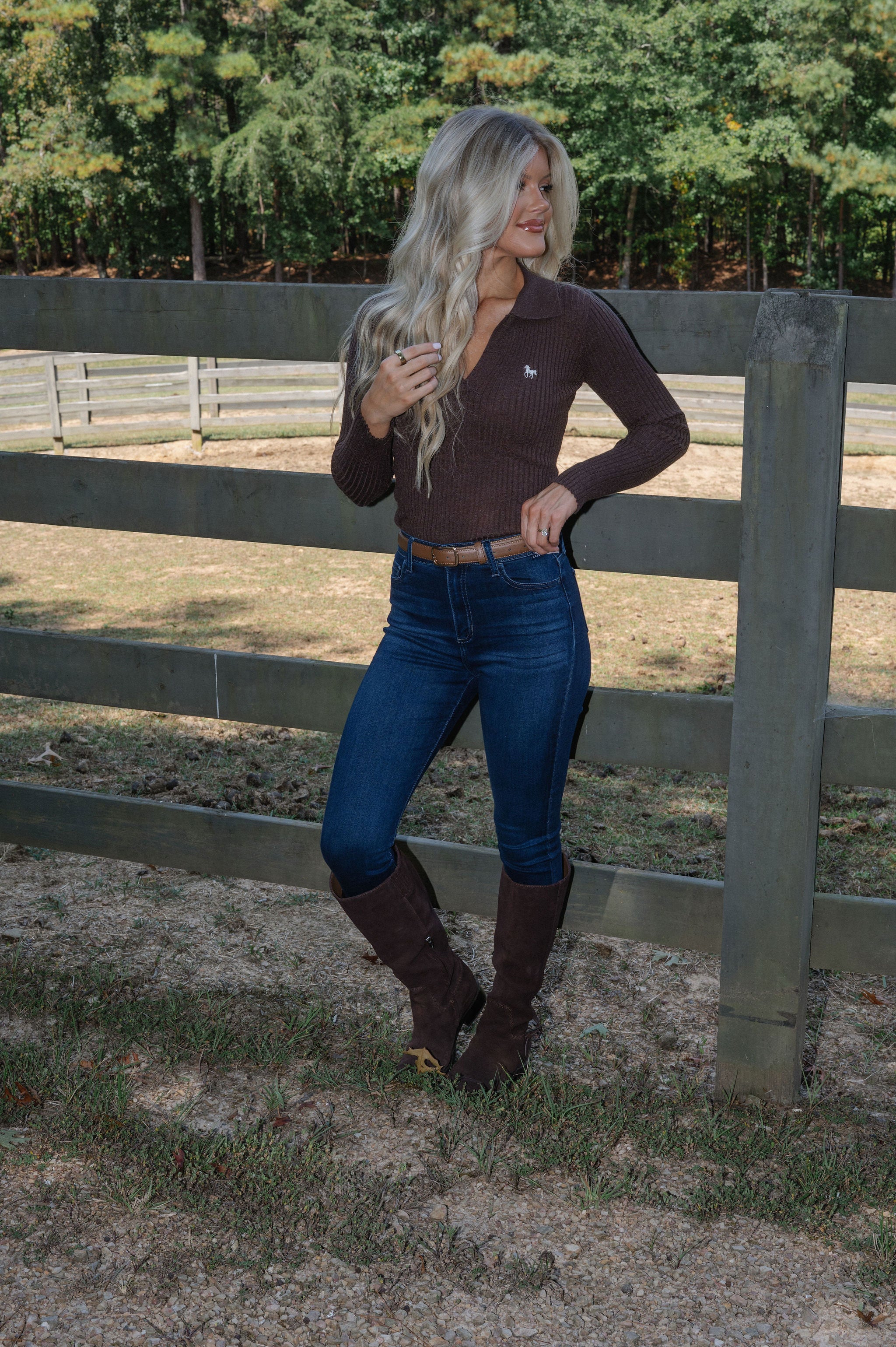 Horse Embroidered Polo-Brown