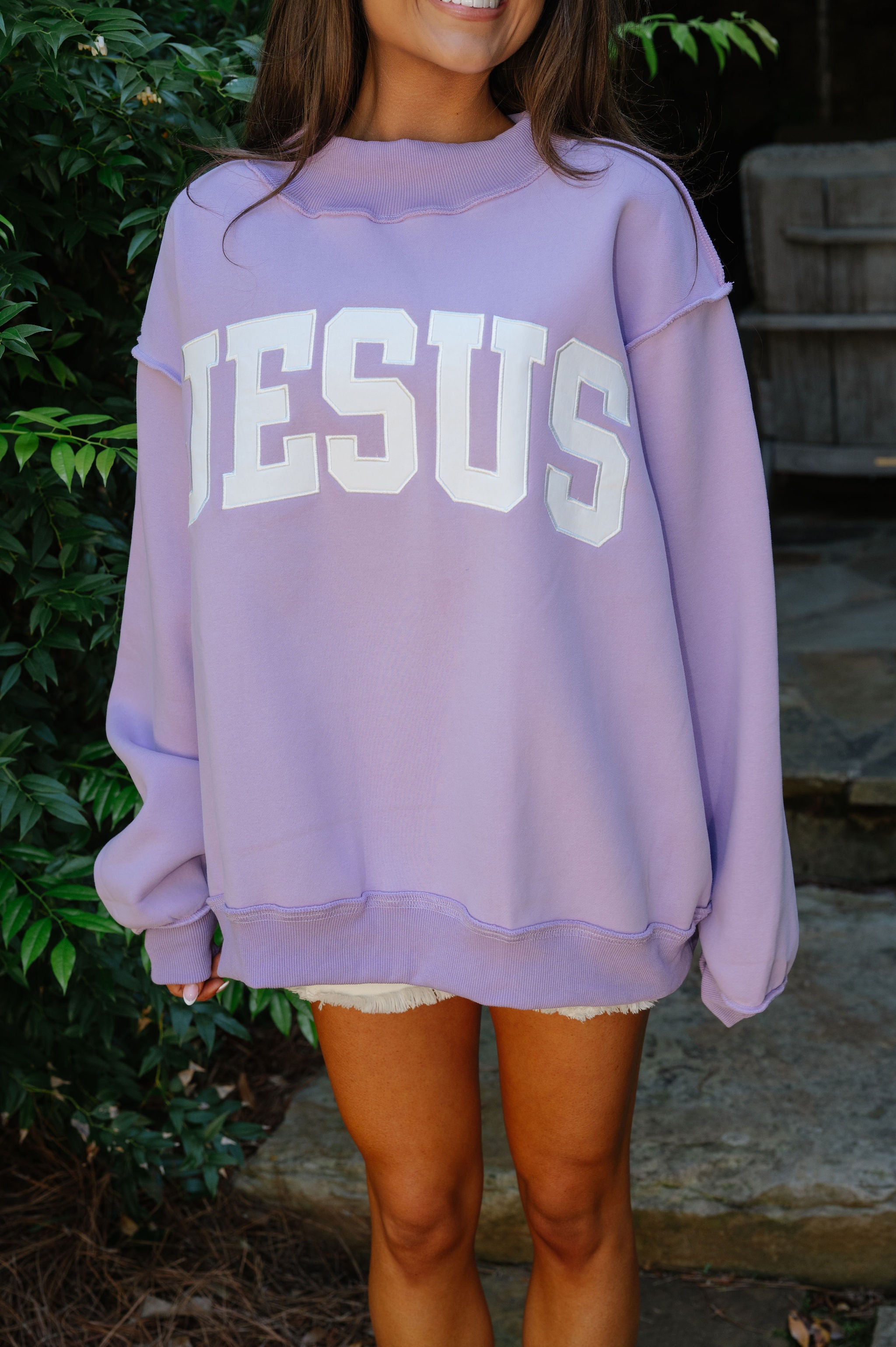 "Jesus" Mock Neck Sweatshirt-Lavender