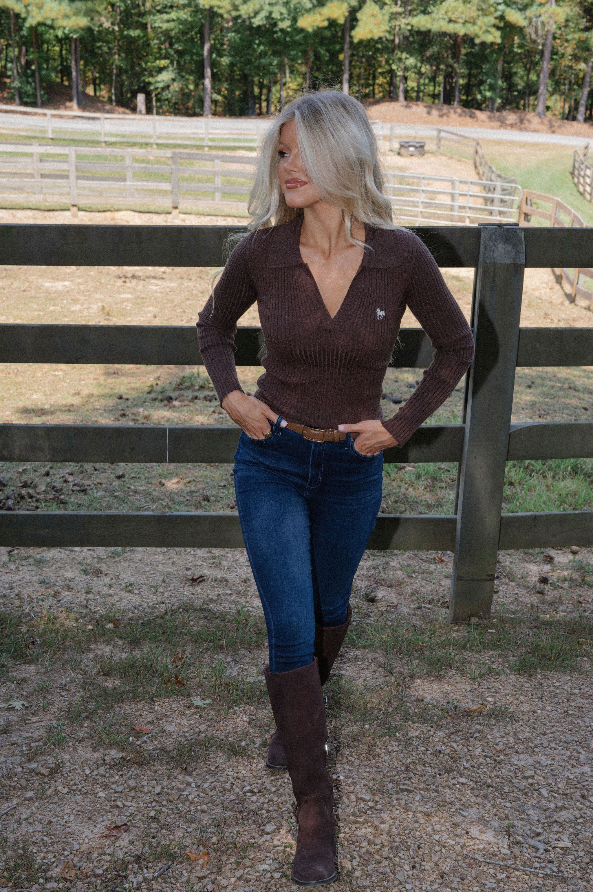 Horse Embroidered Polo-Brown