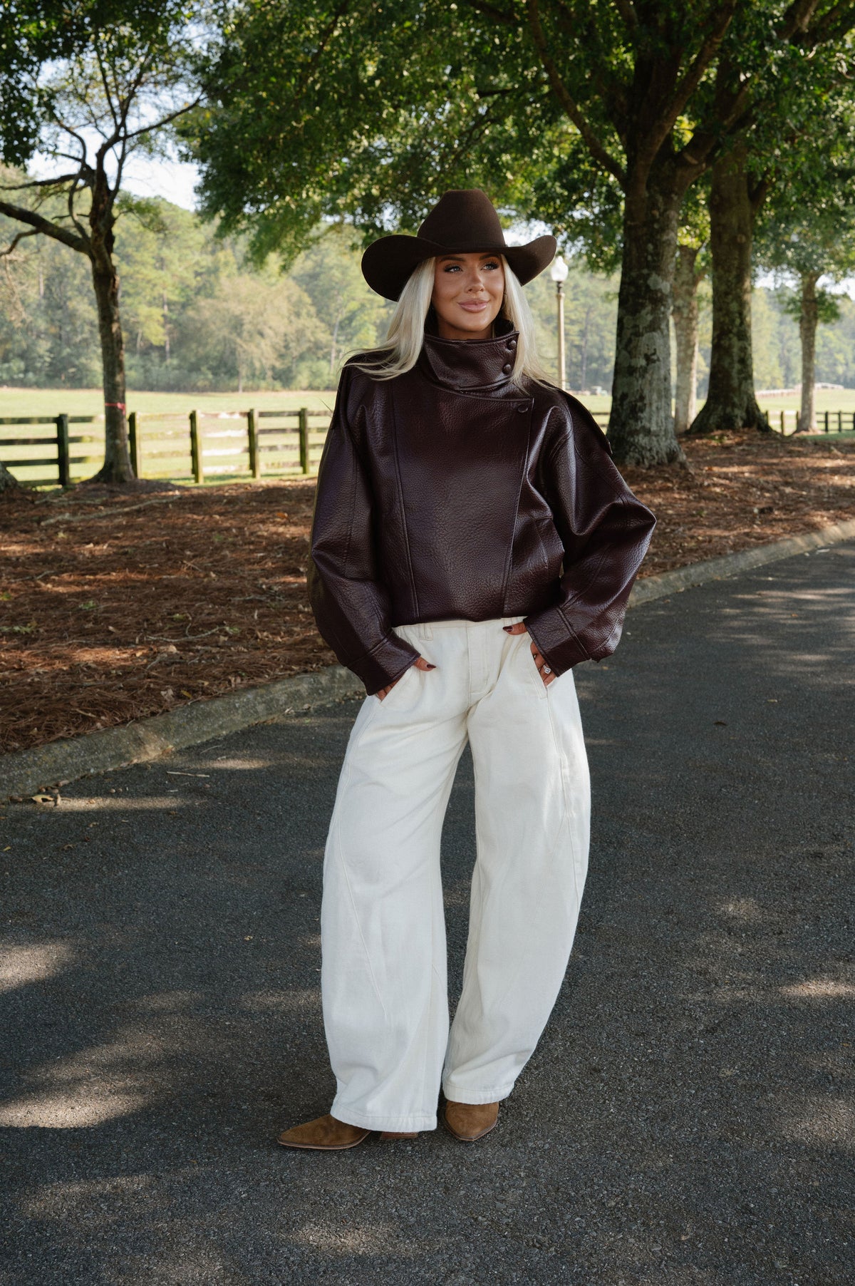 Faux Leather Funnel Neck Oversized Jacket-Burgundy