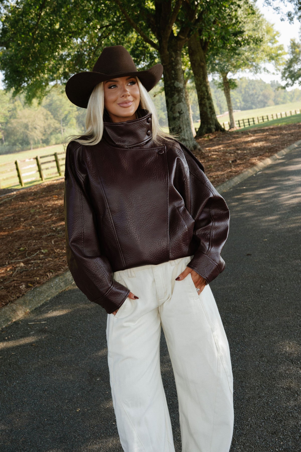 Faux Leather Funnel Neck Oversized Jacket-Burgundy