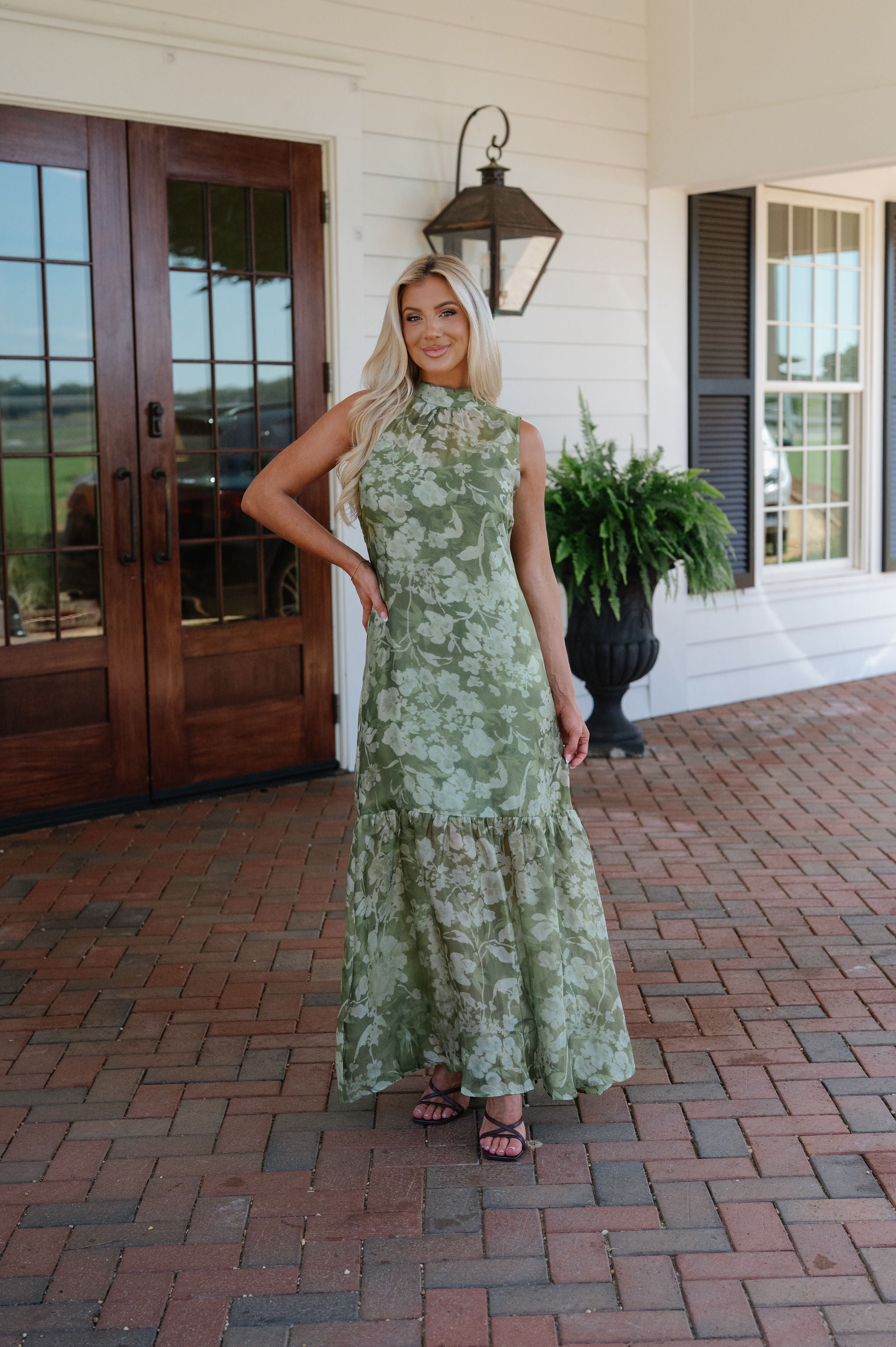 Margot Mock Neck Maxi Dress-Green