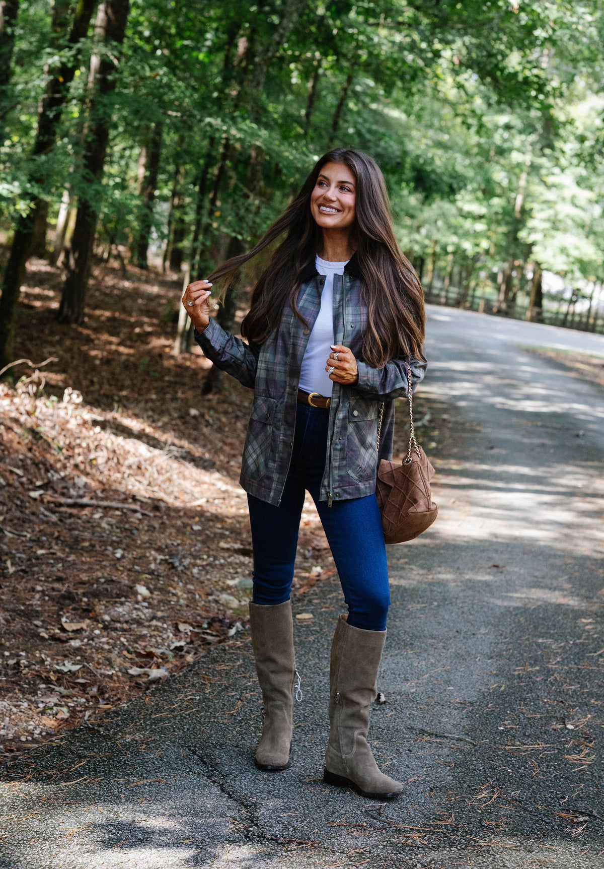 Lucy Plaid Barn Jacket-Olive