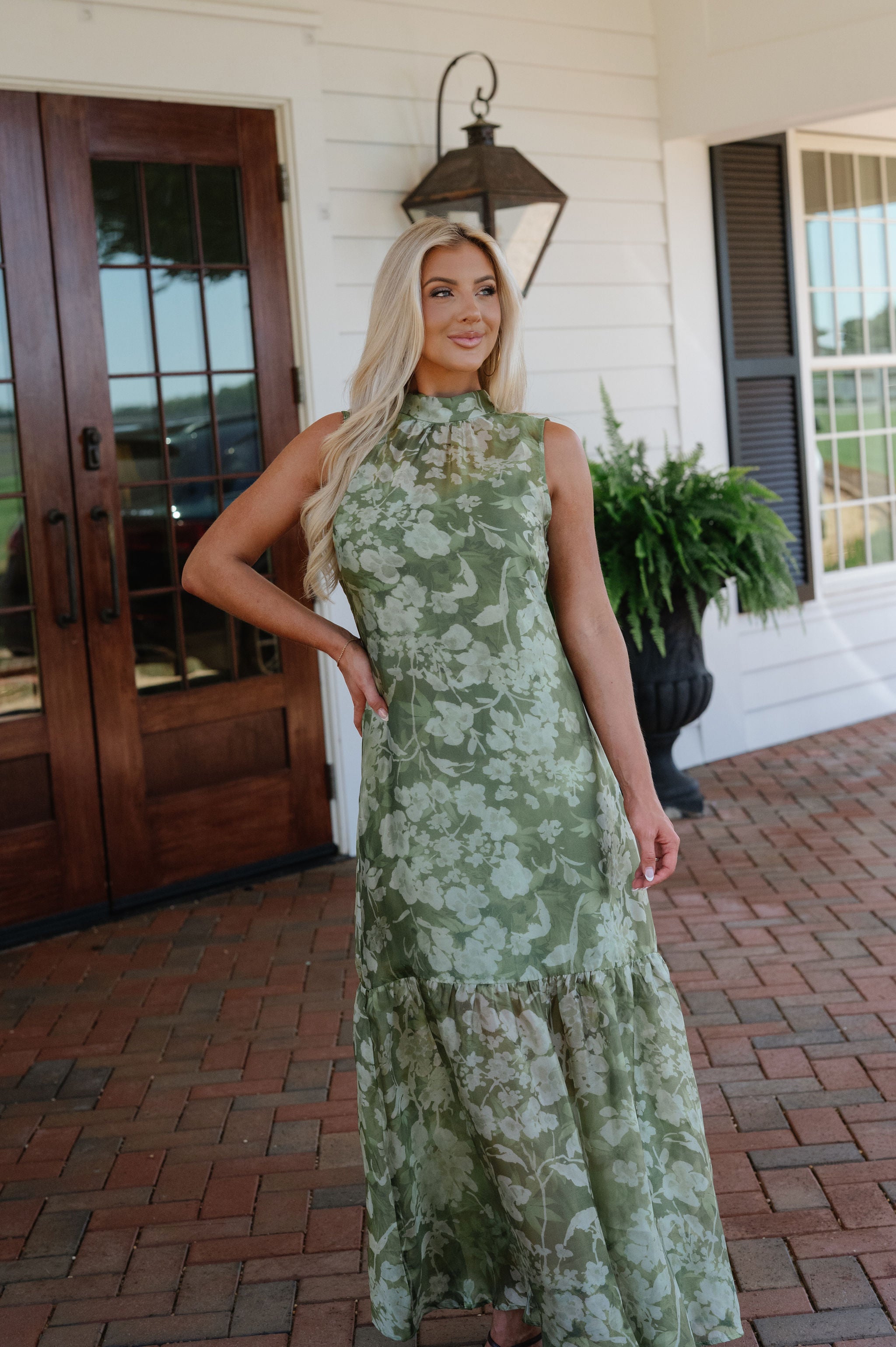 Margot Mock Neck Maxi Dress-Green