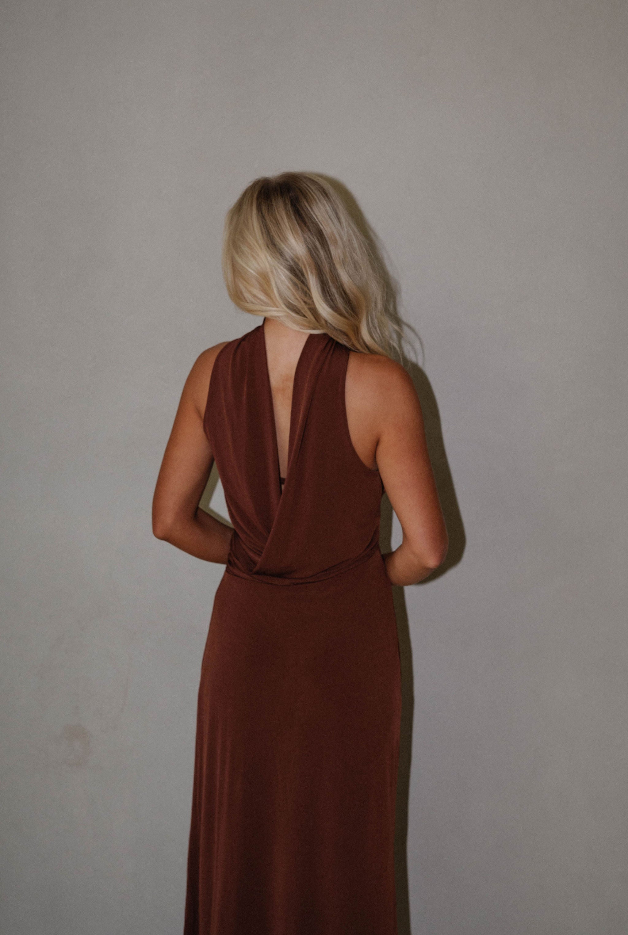 Reverse Halter Maxi Dress-Chocolate