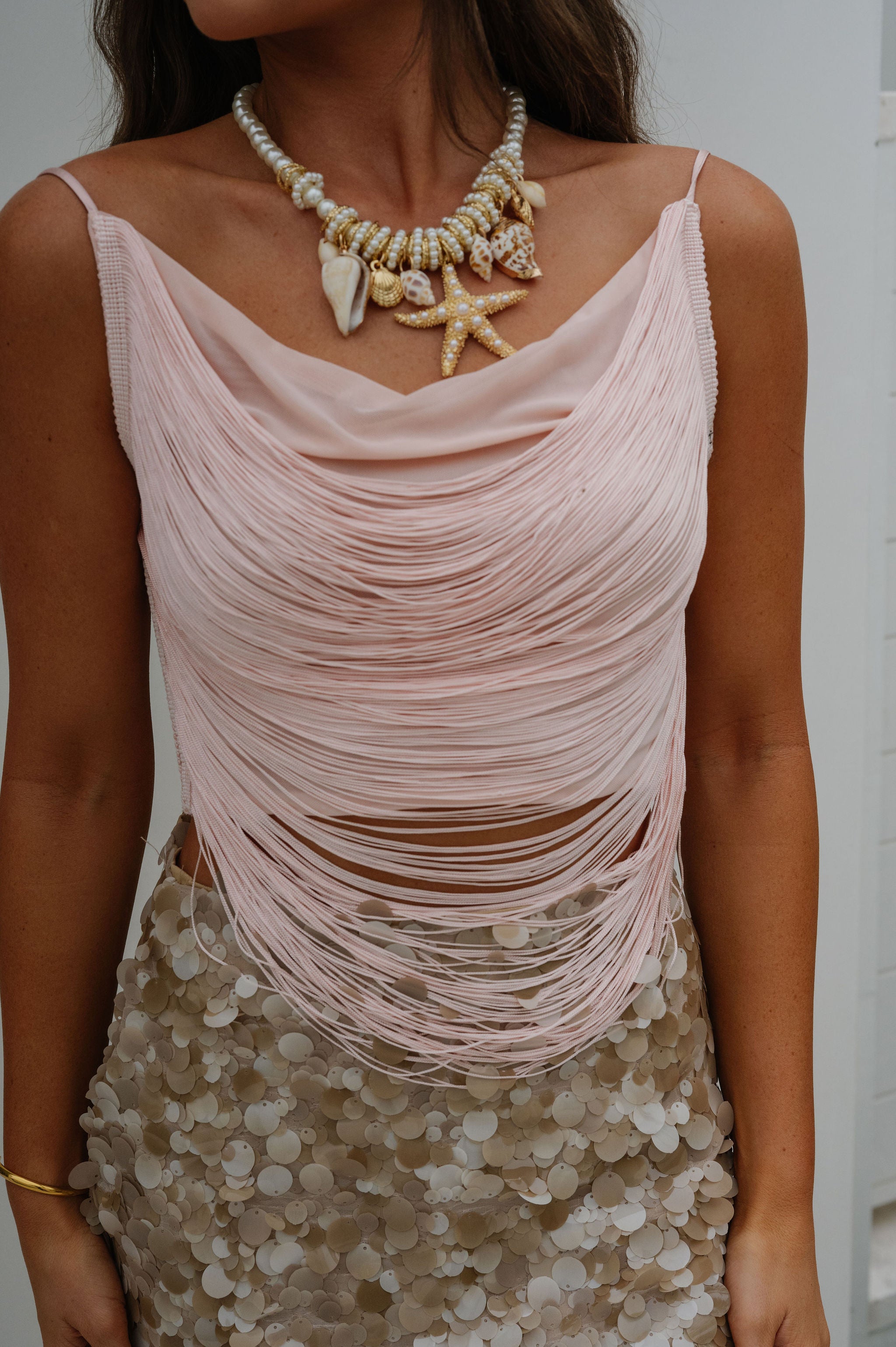 Fringe Statement Top-Pink