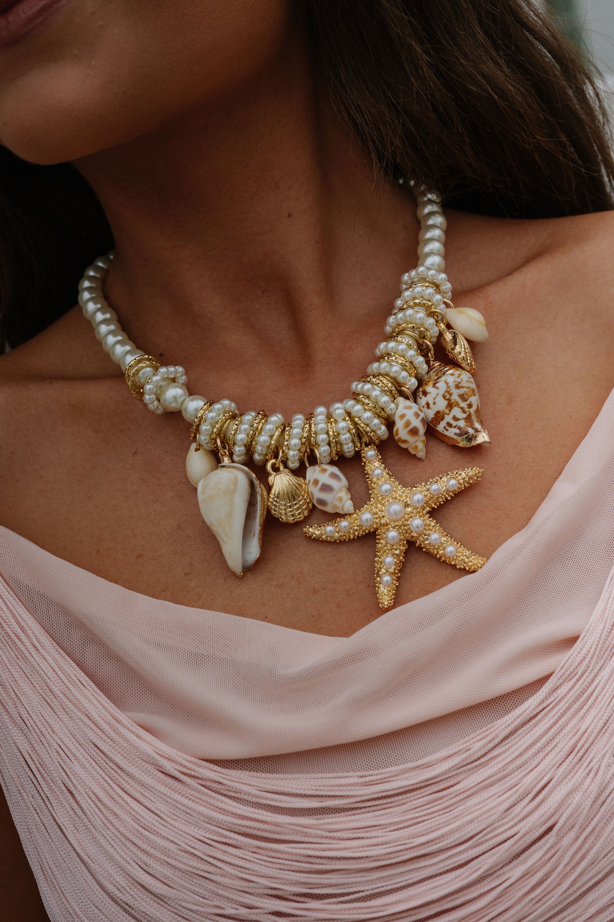 Starfish and Shell Pearl Necklace