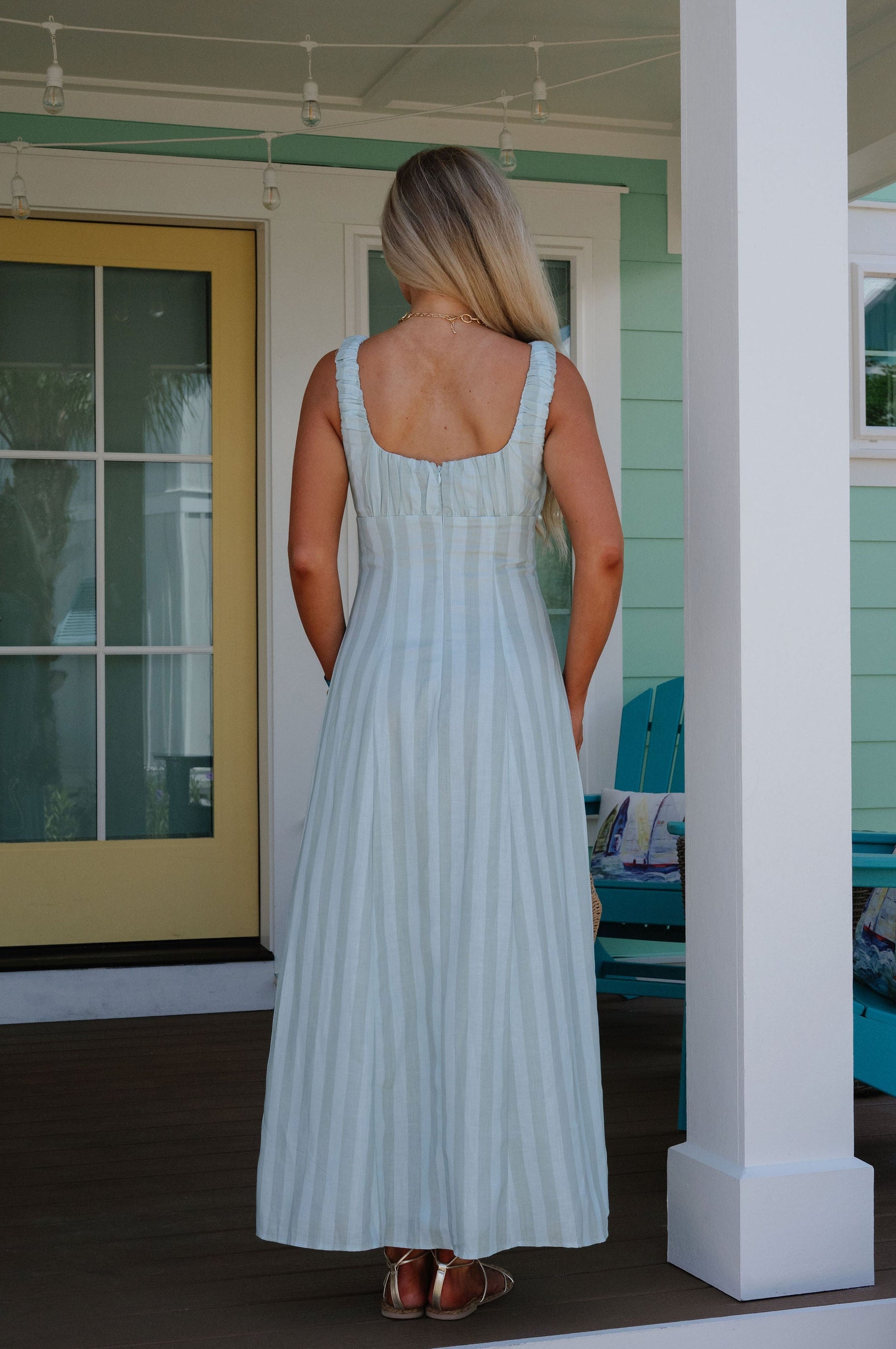 Bentley Striped Midi Dress-Olive/Aqua