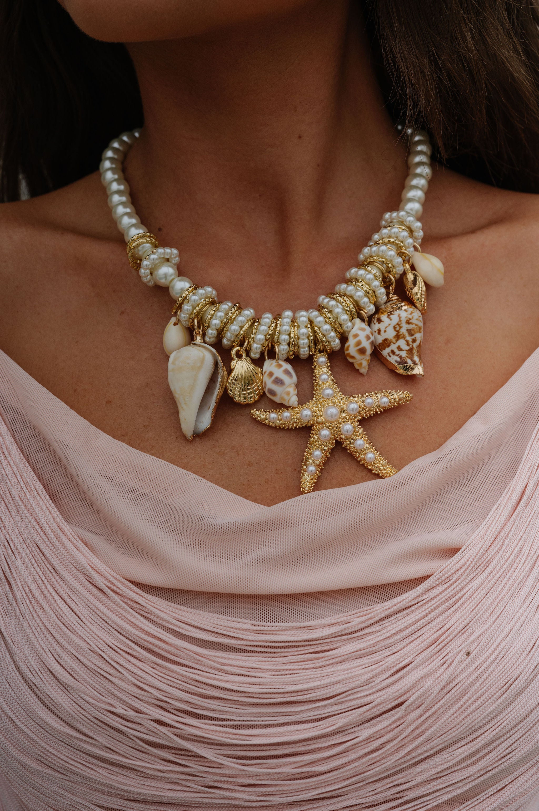 Starfish and Shell Pearl Necklace