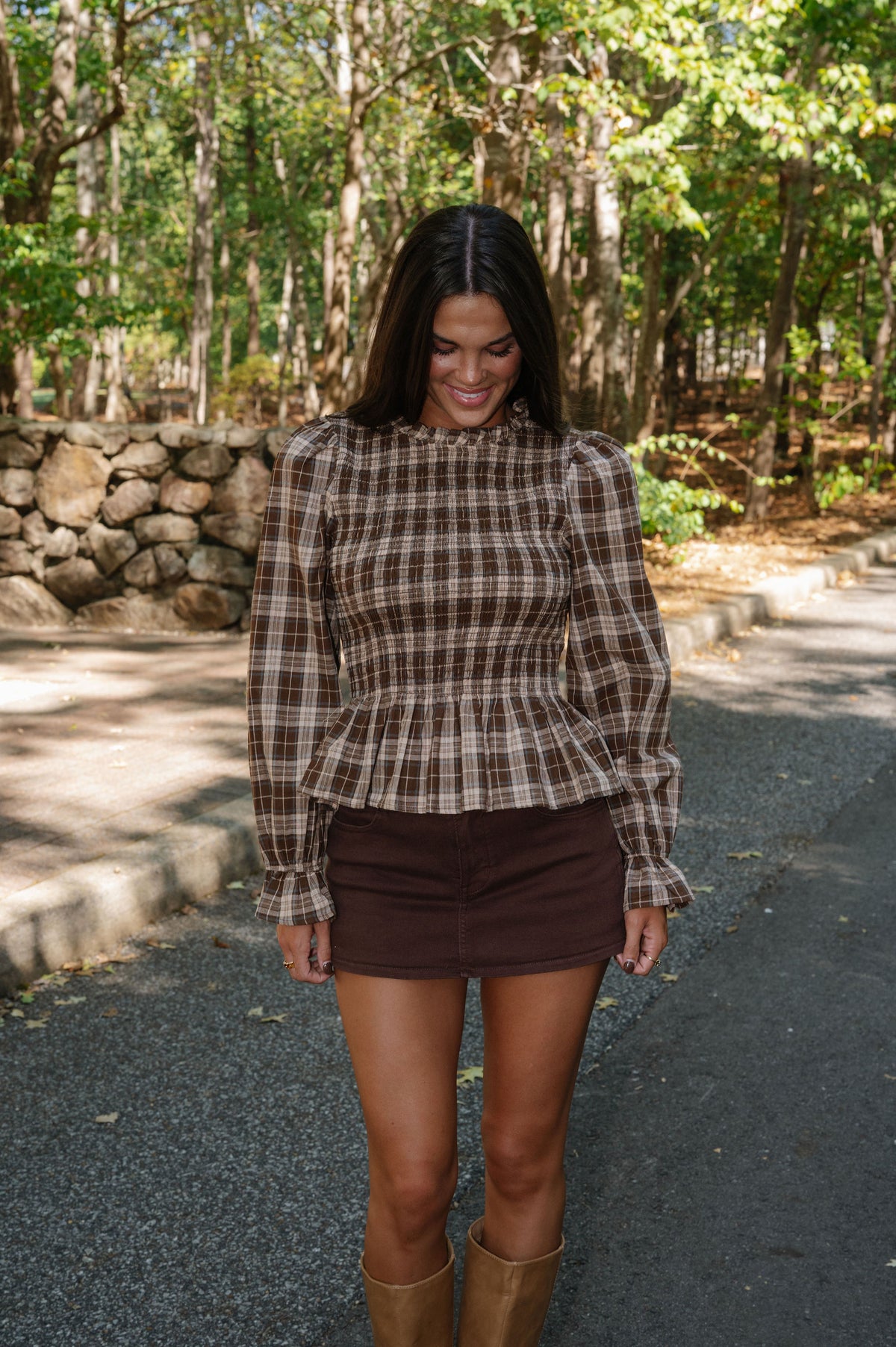 Allie Plaid Smocked Ruffle Top