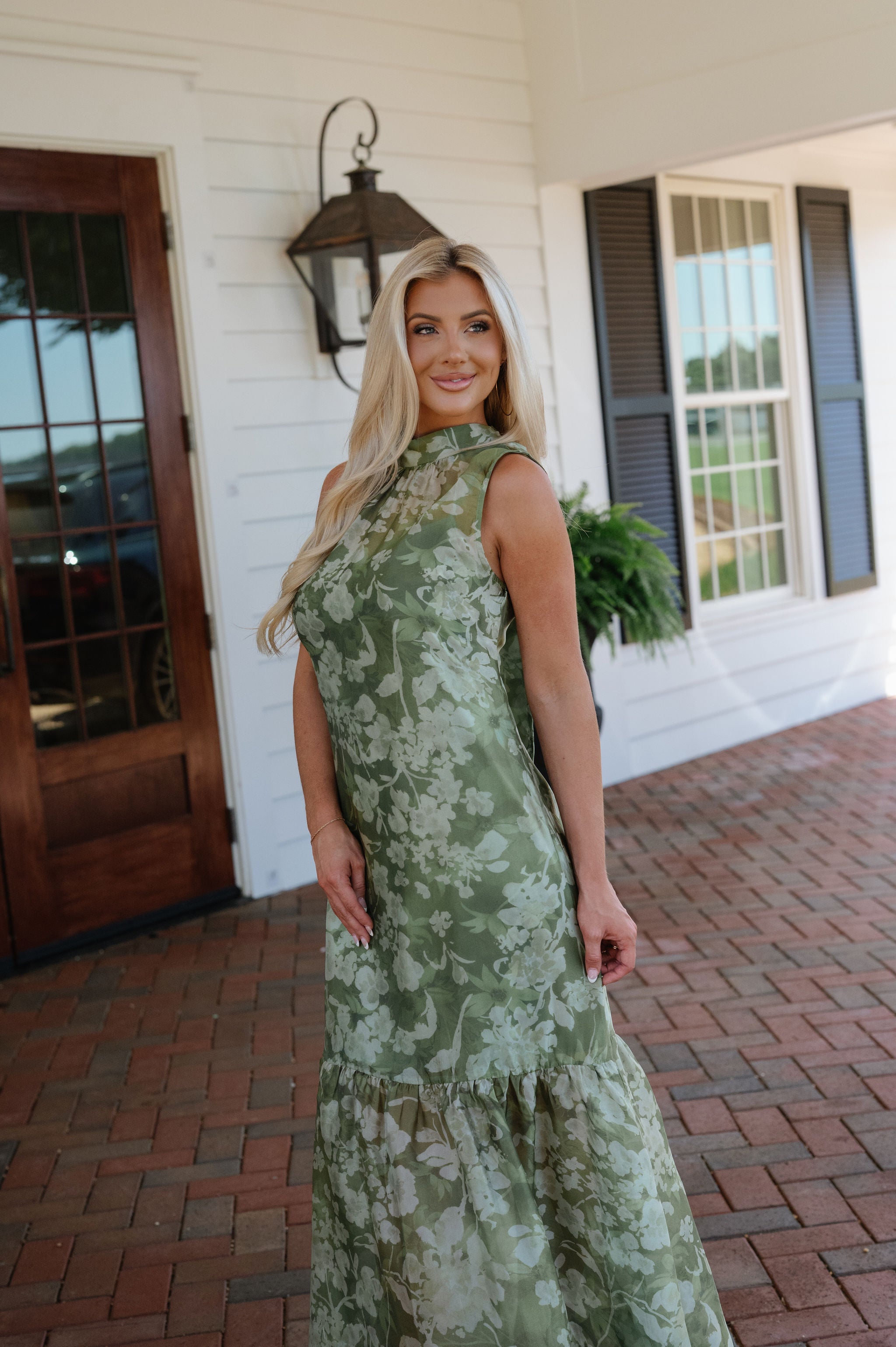 Margot Mock Neck Maxi Dress-Green