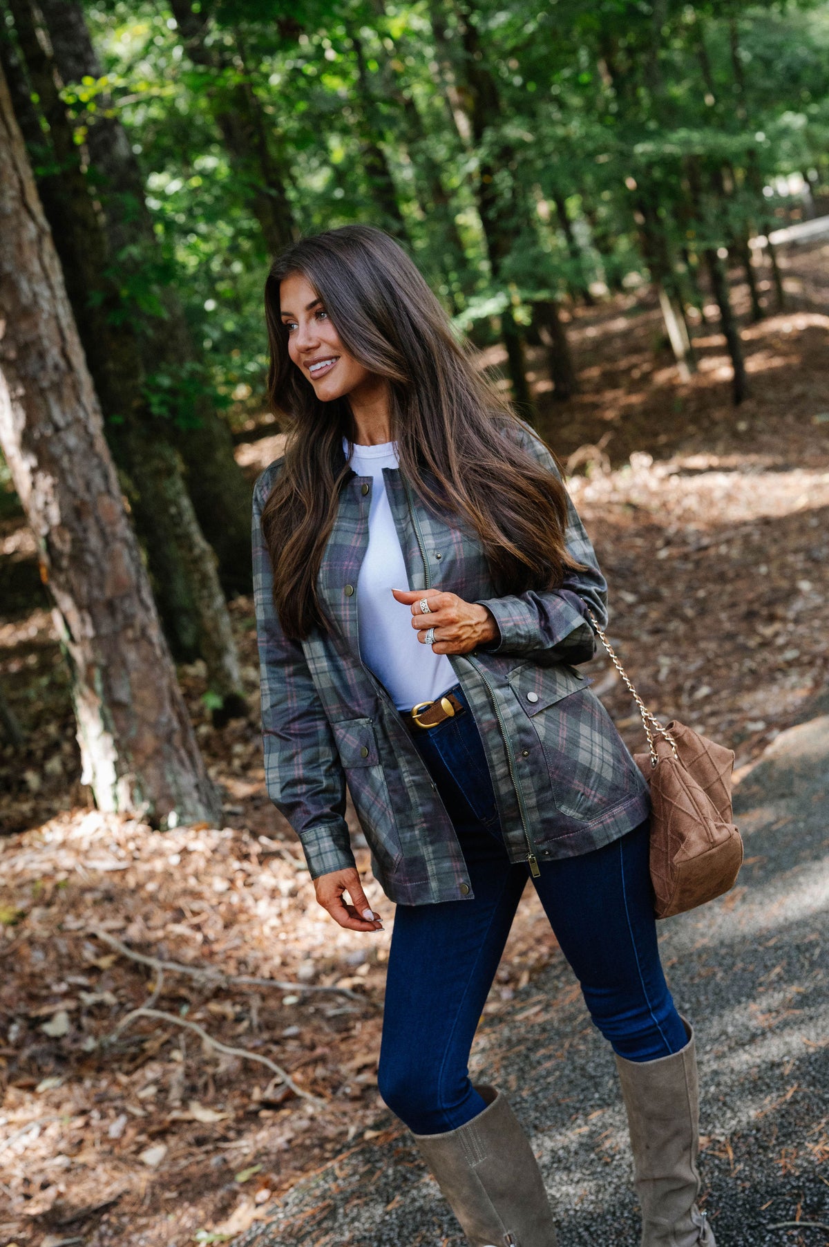 Lucy Plaid Barn Jacket-Olive