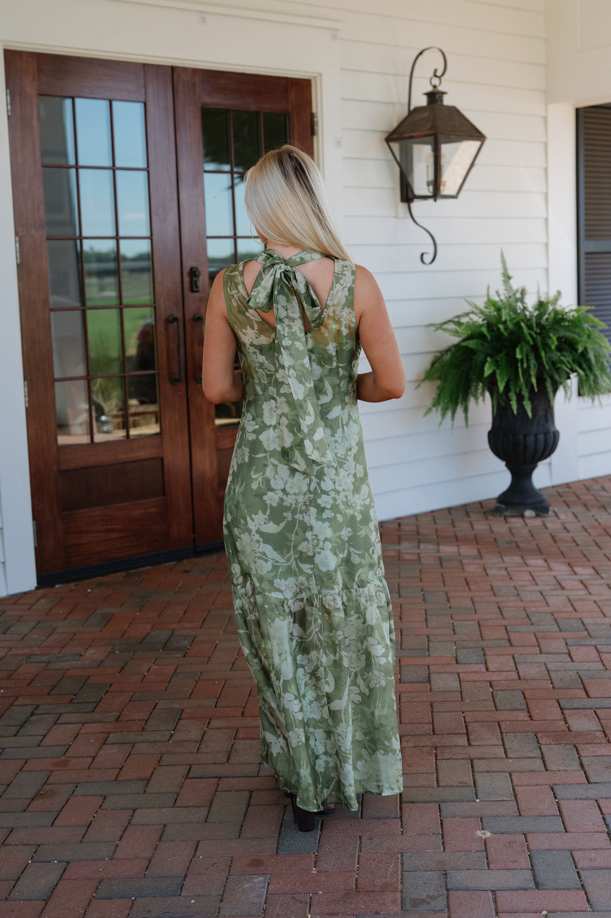 Margot Mock Neck Maxi Dress-Green
