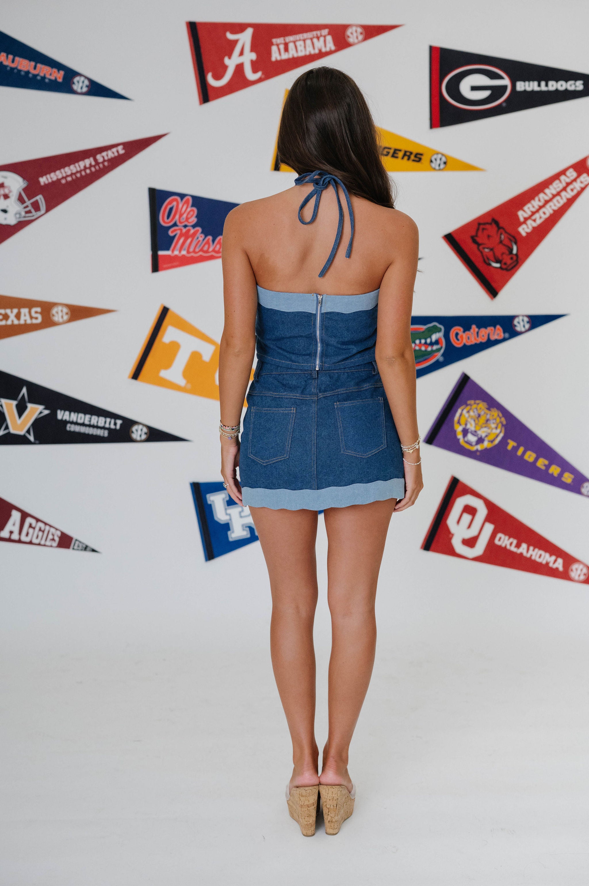 Millie Scallop Hem Skirt Set-Denim