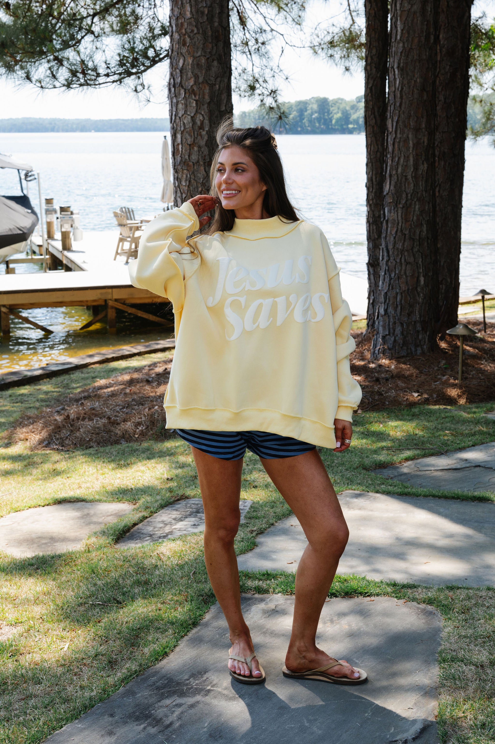 "Jesus Saves" Mockneck -Yellow