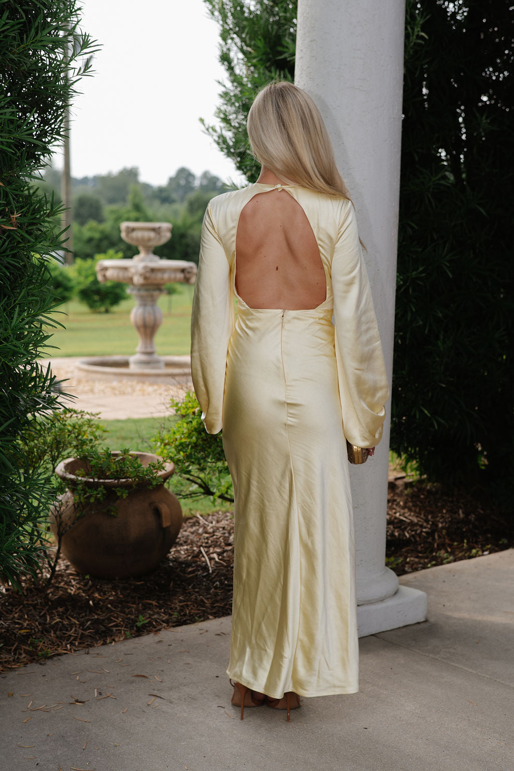 Knot Detail Balloon Sleeve Maxi Dress-Yellow