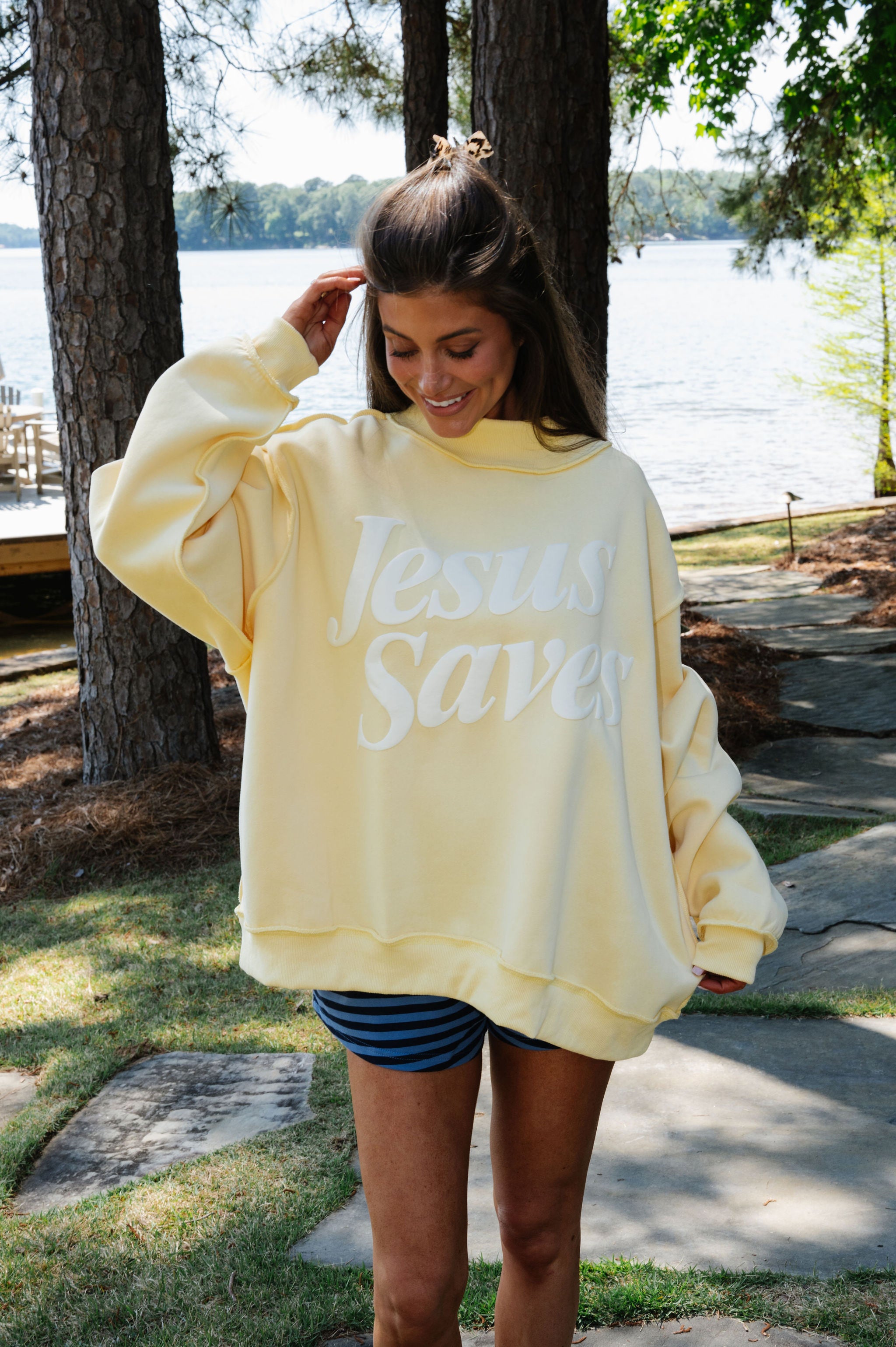 "Jesus Saves" Mockneck -Yellow