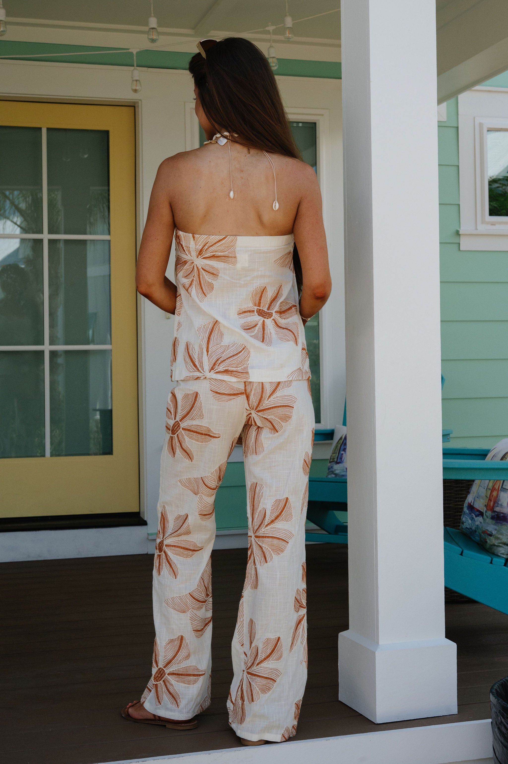 Polly Floral Pants Set-Natural