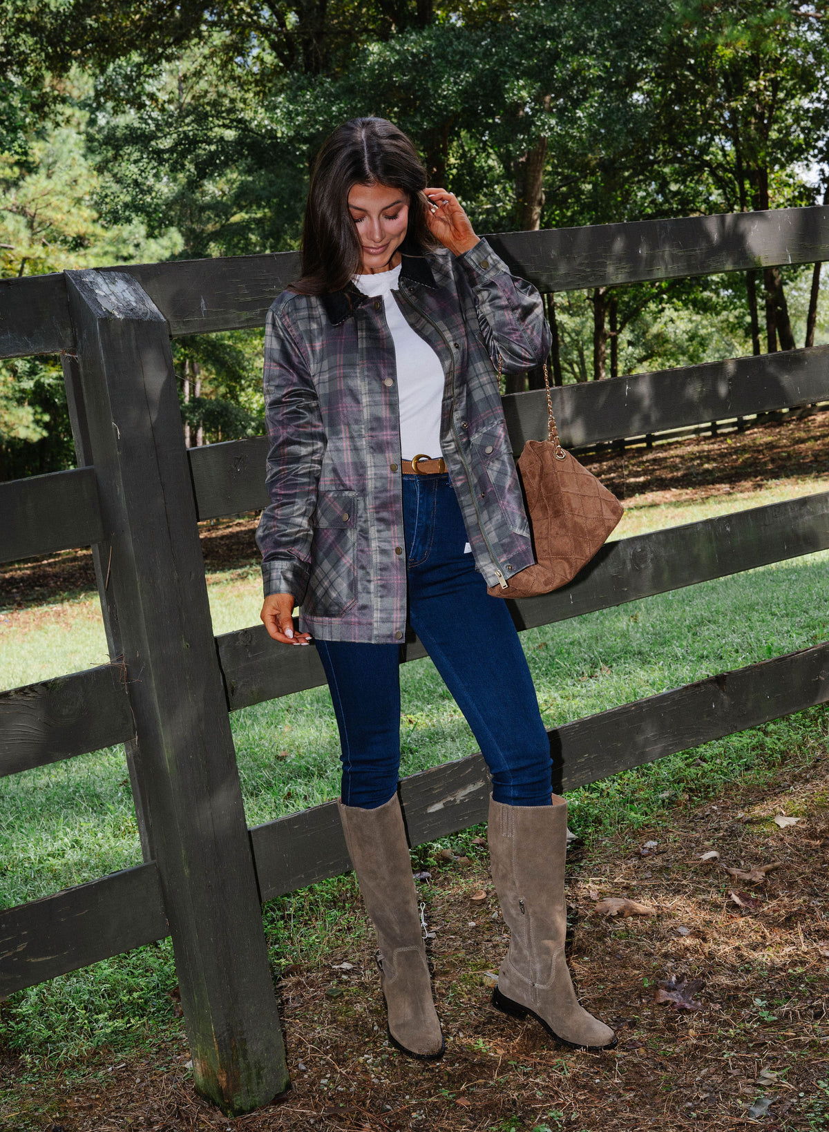 Lucy Plaid Barn Jacket-Olive