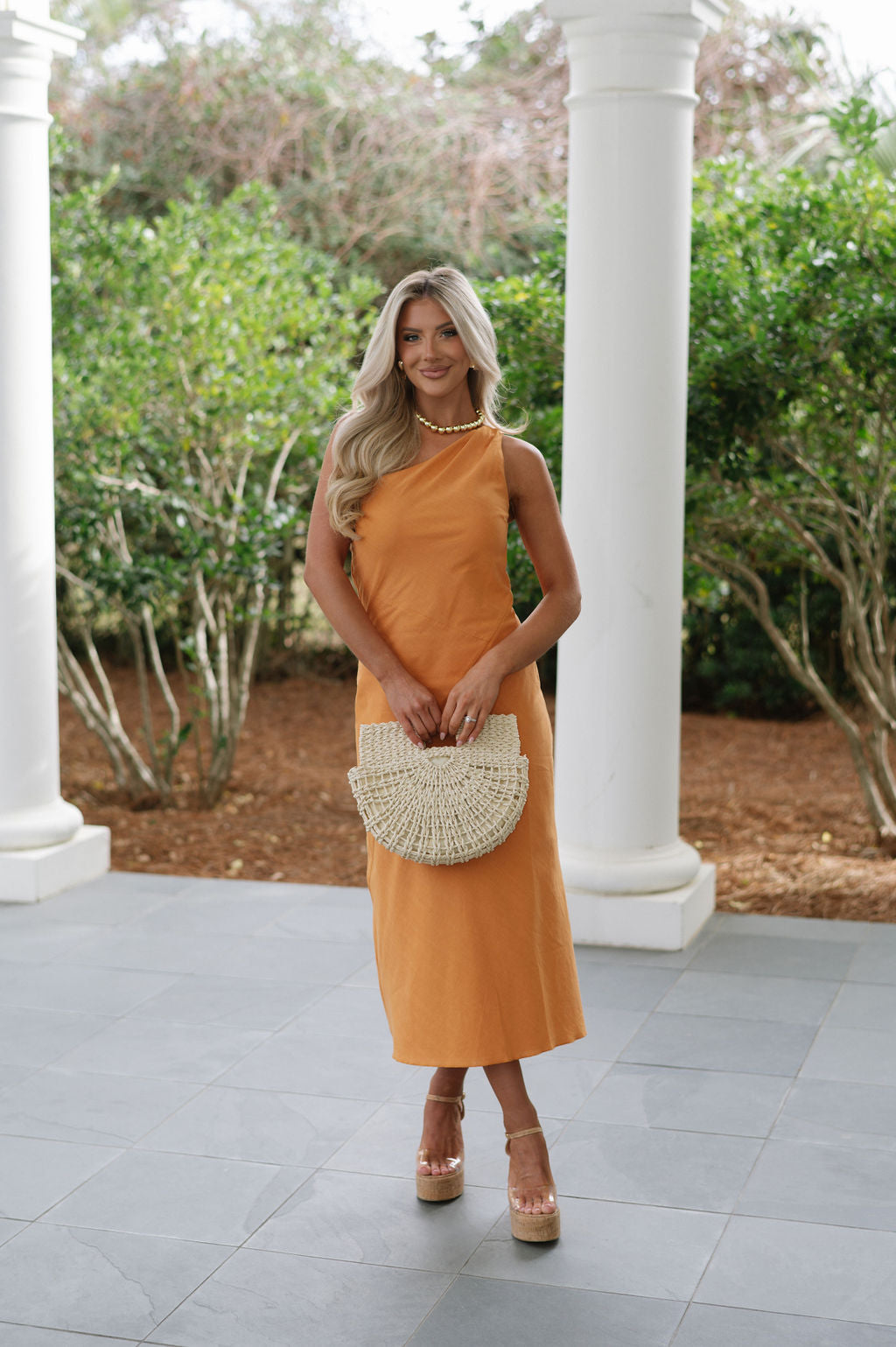 One Shoulder Maxi Dress-Tangerine