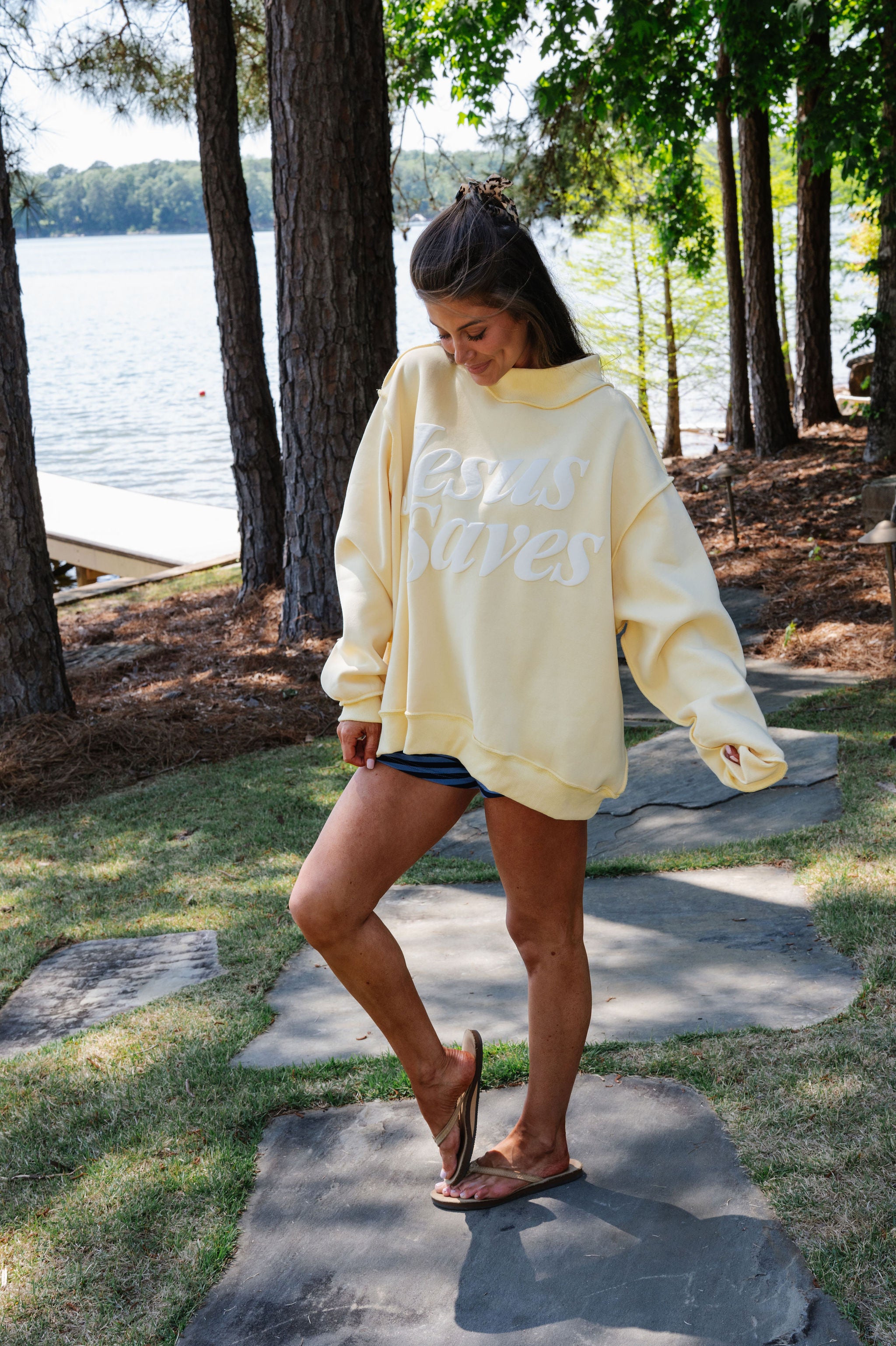 "Jesus Saves" Mockneck -Yellow