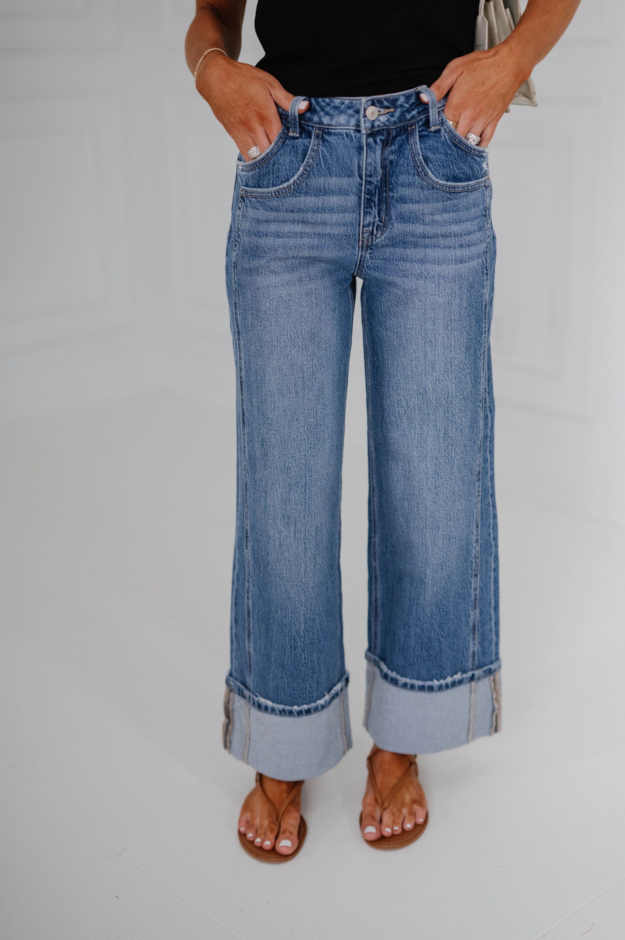 Faye High Rise Cuffed Baggy Wide Jeans