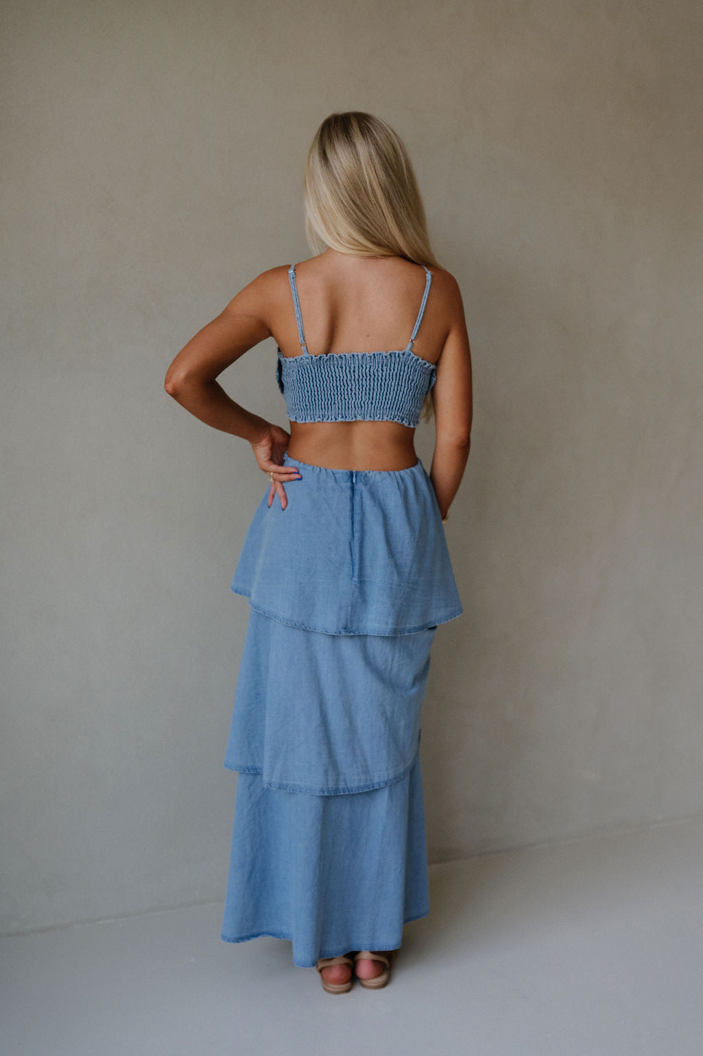Denim Tiered Maxi Dress