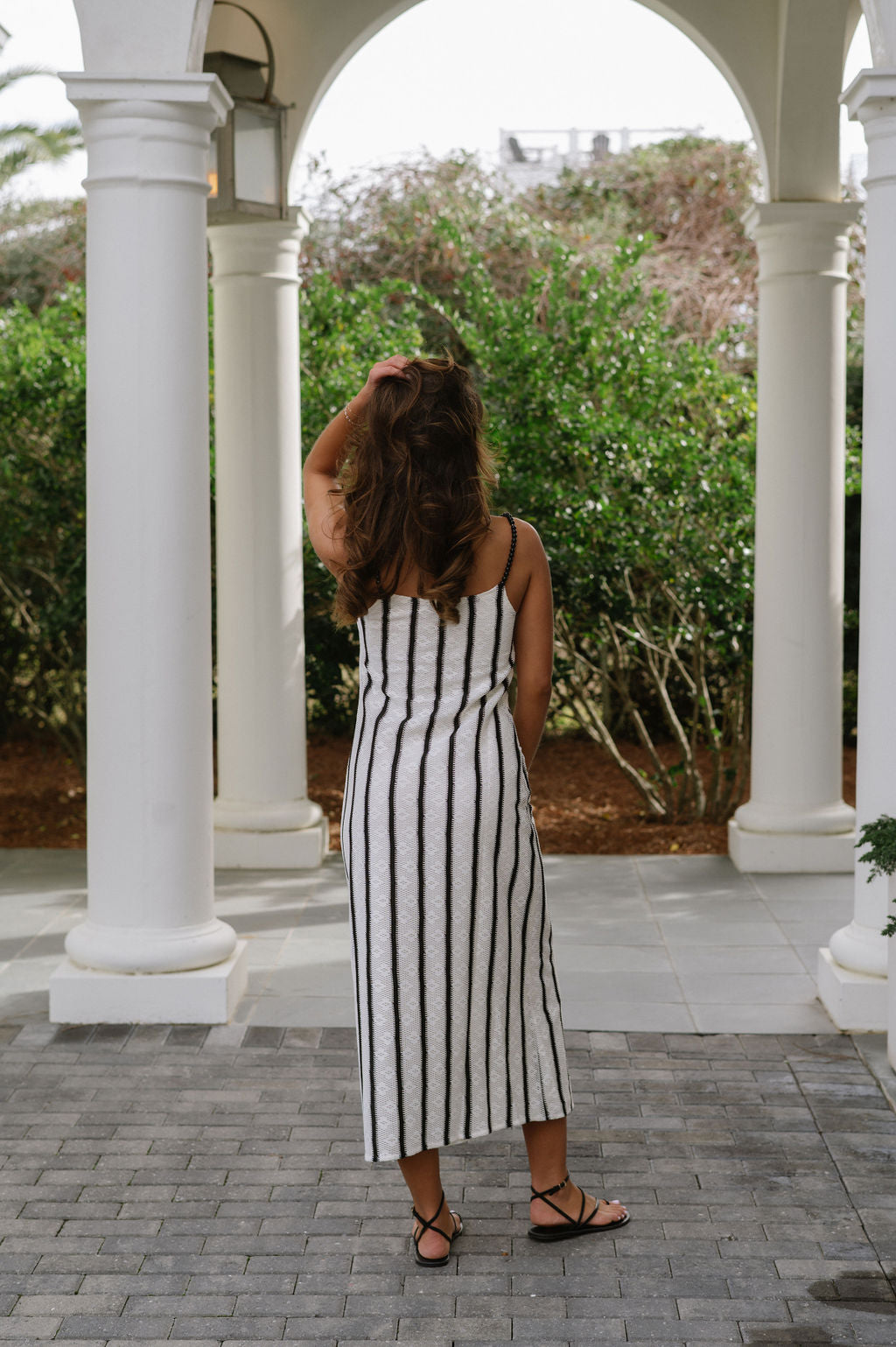 Beaded Strap Striped Maxi Dress