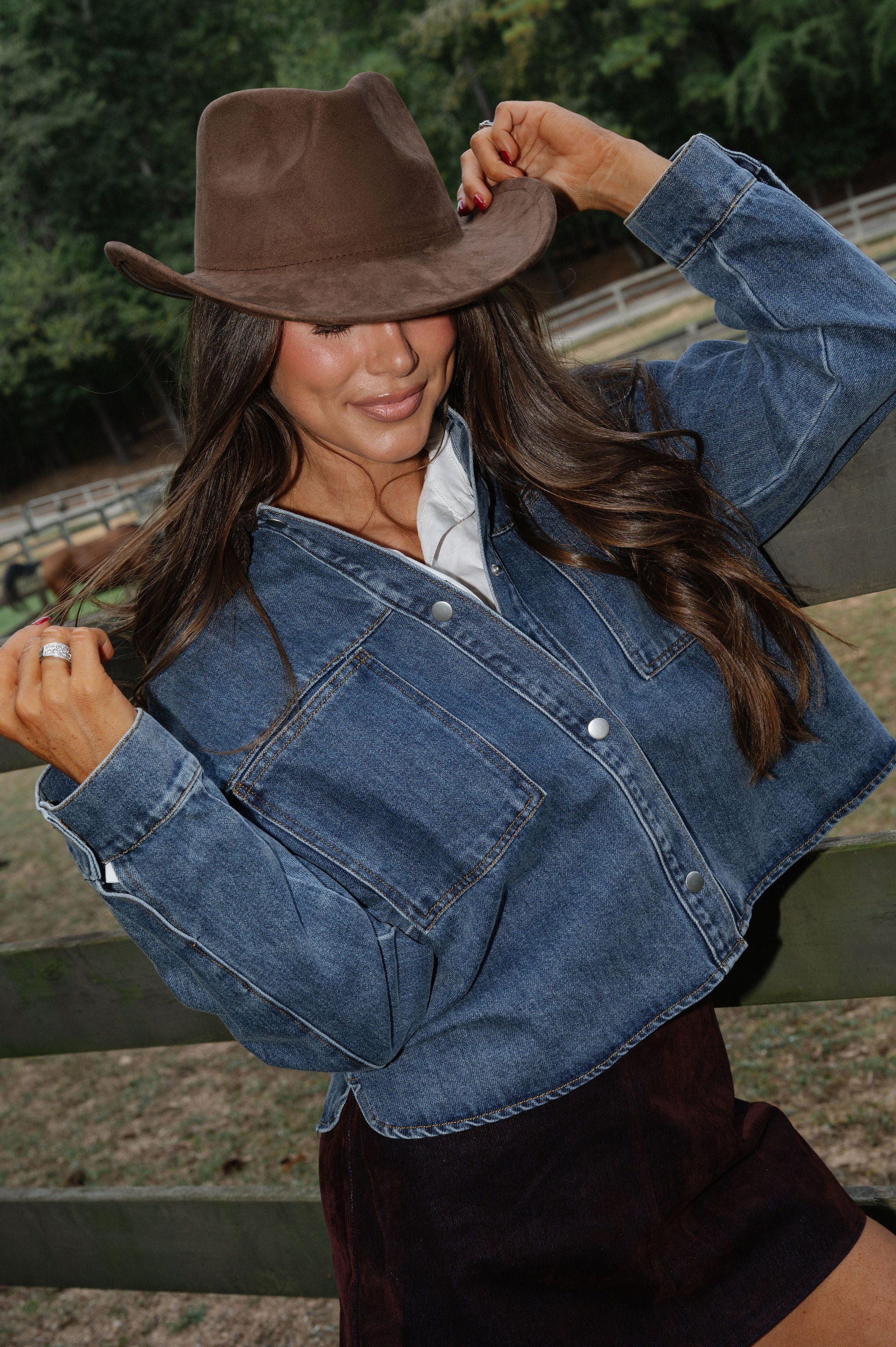 Riley Denim Jacket-Brown/Denim