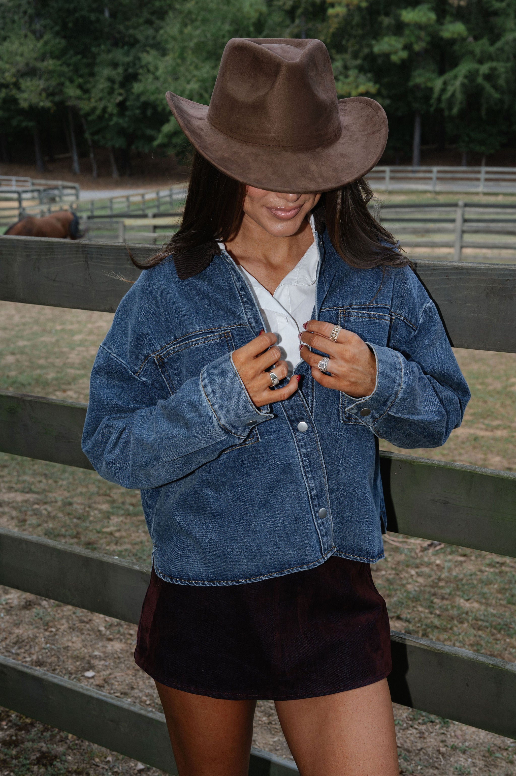 Riley Denim Jacket-Brown/Denim