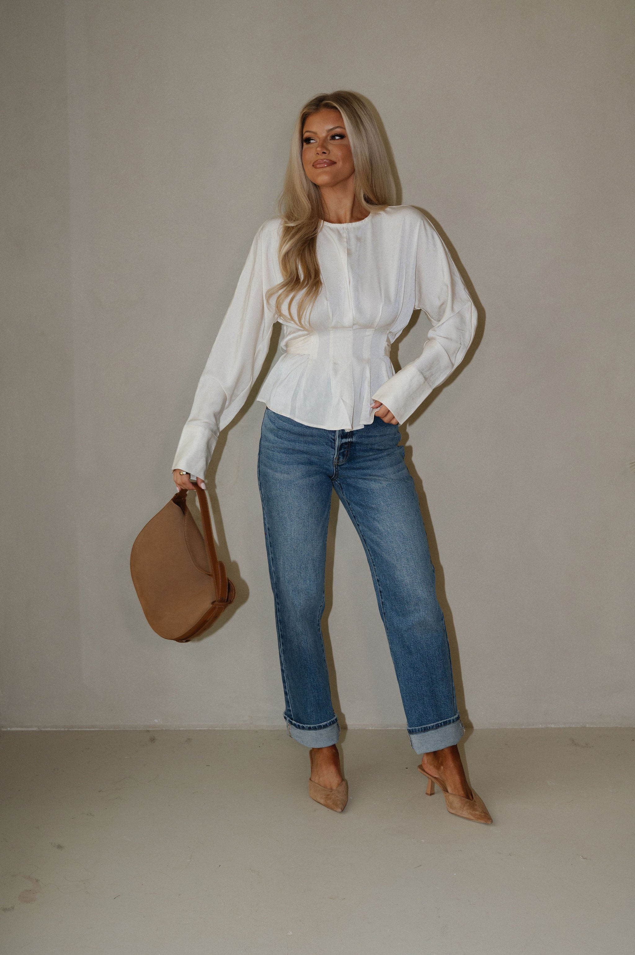Pleated Tie Back Blouse-Cream