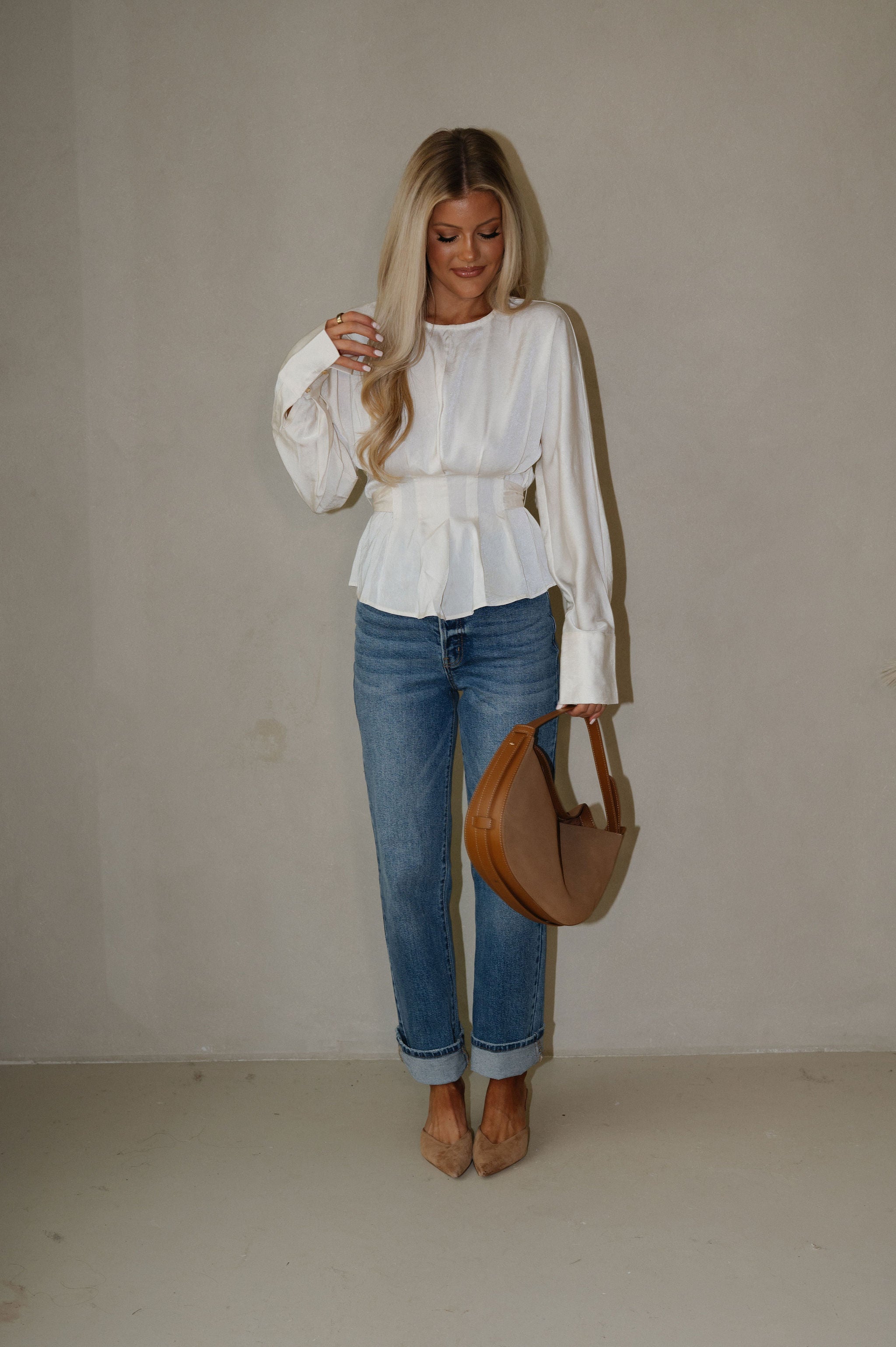 Pleated Tie Back Blouse-Cream