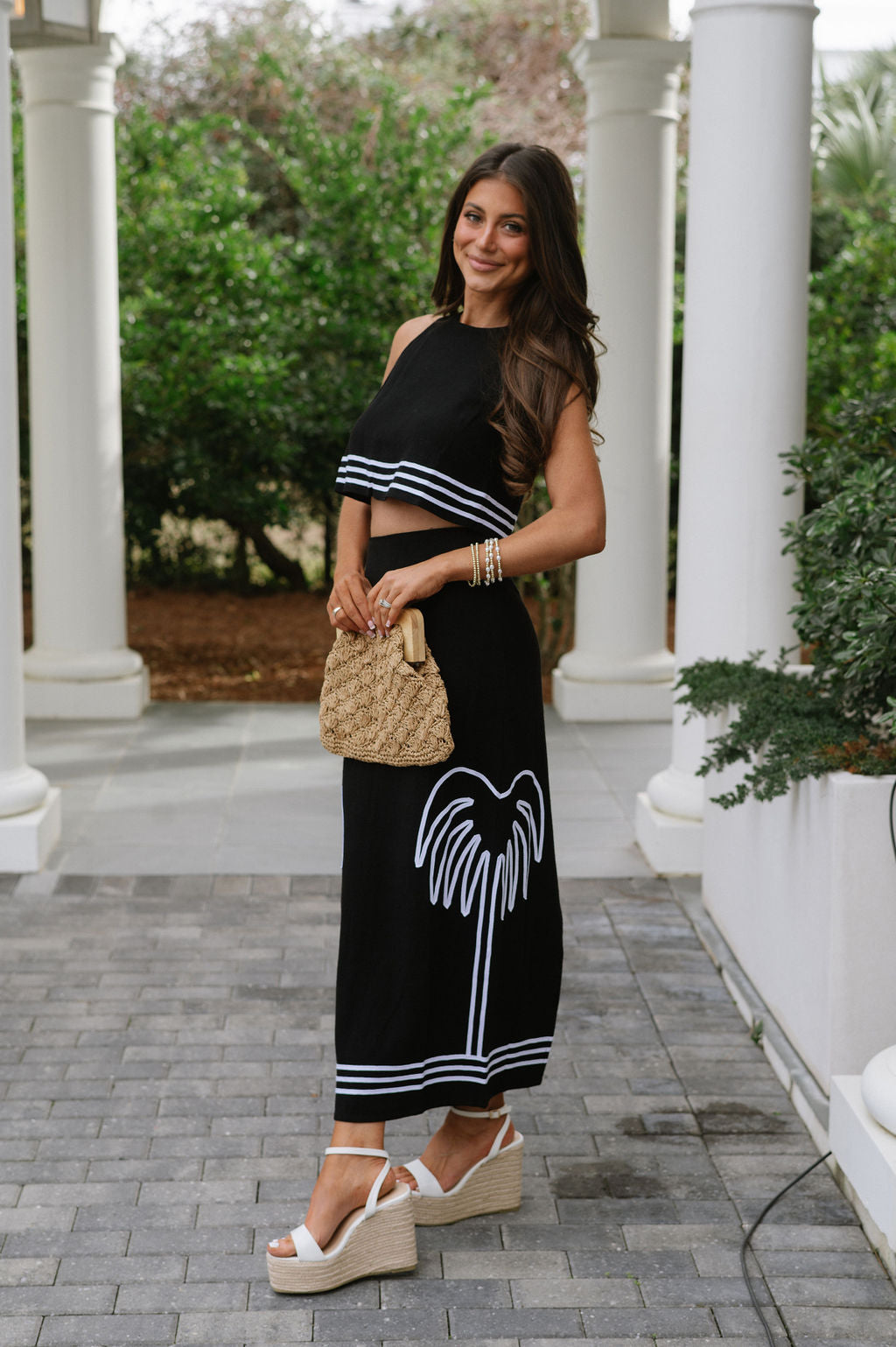 Palms Midi Skirt Set-Black