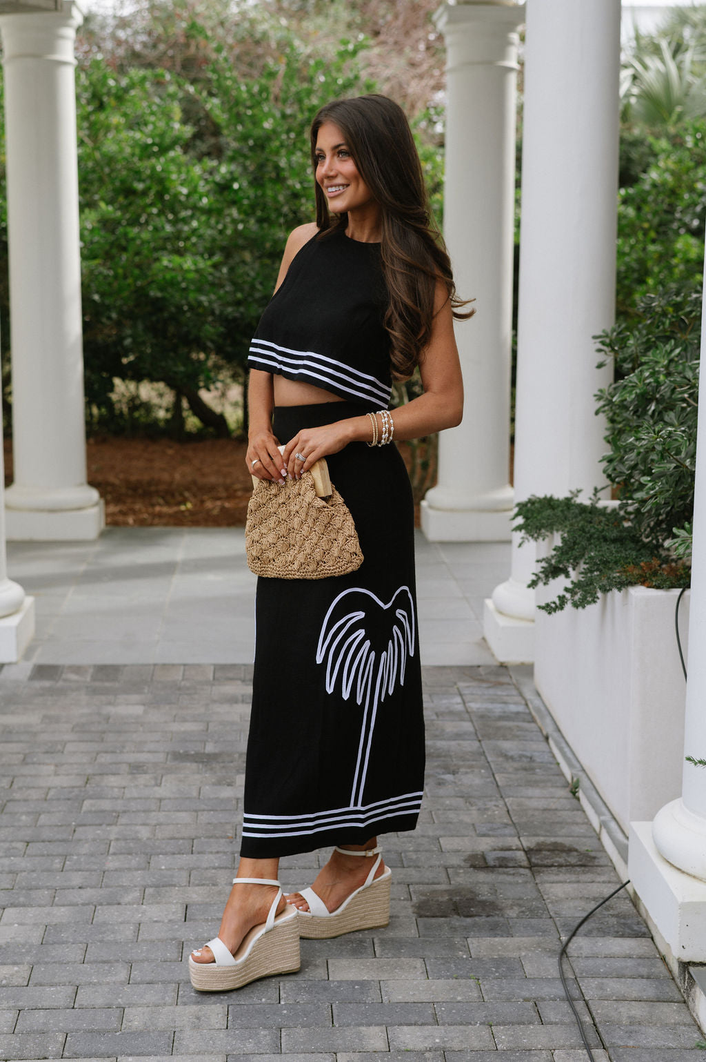 Palms Midi Skirt Set-Black