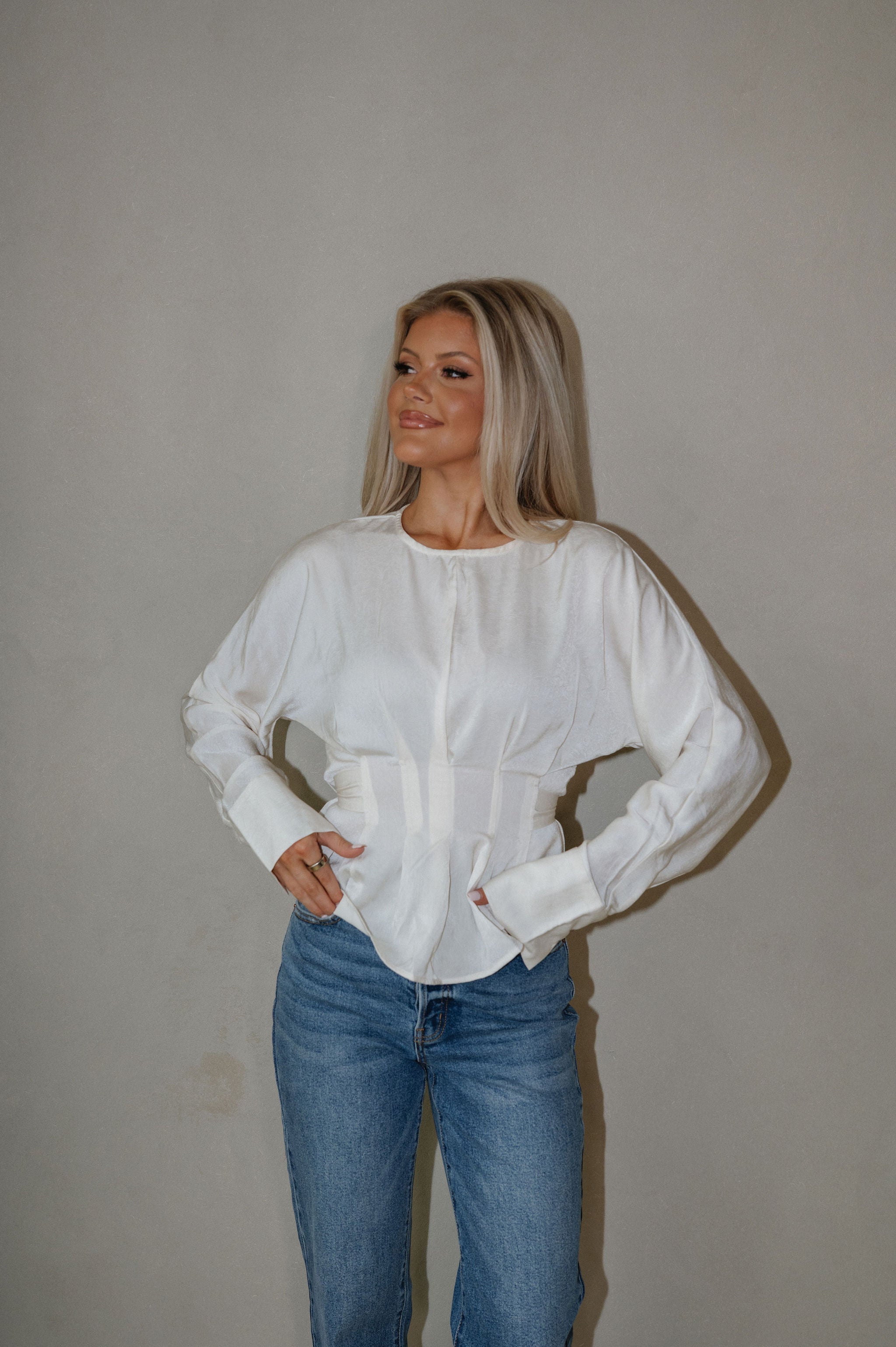 Pleated Tie Back Blouse-Cream