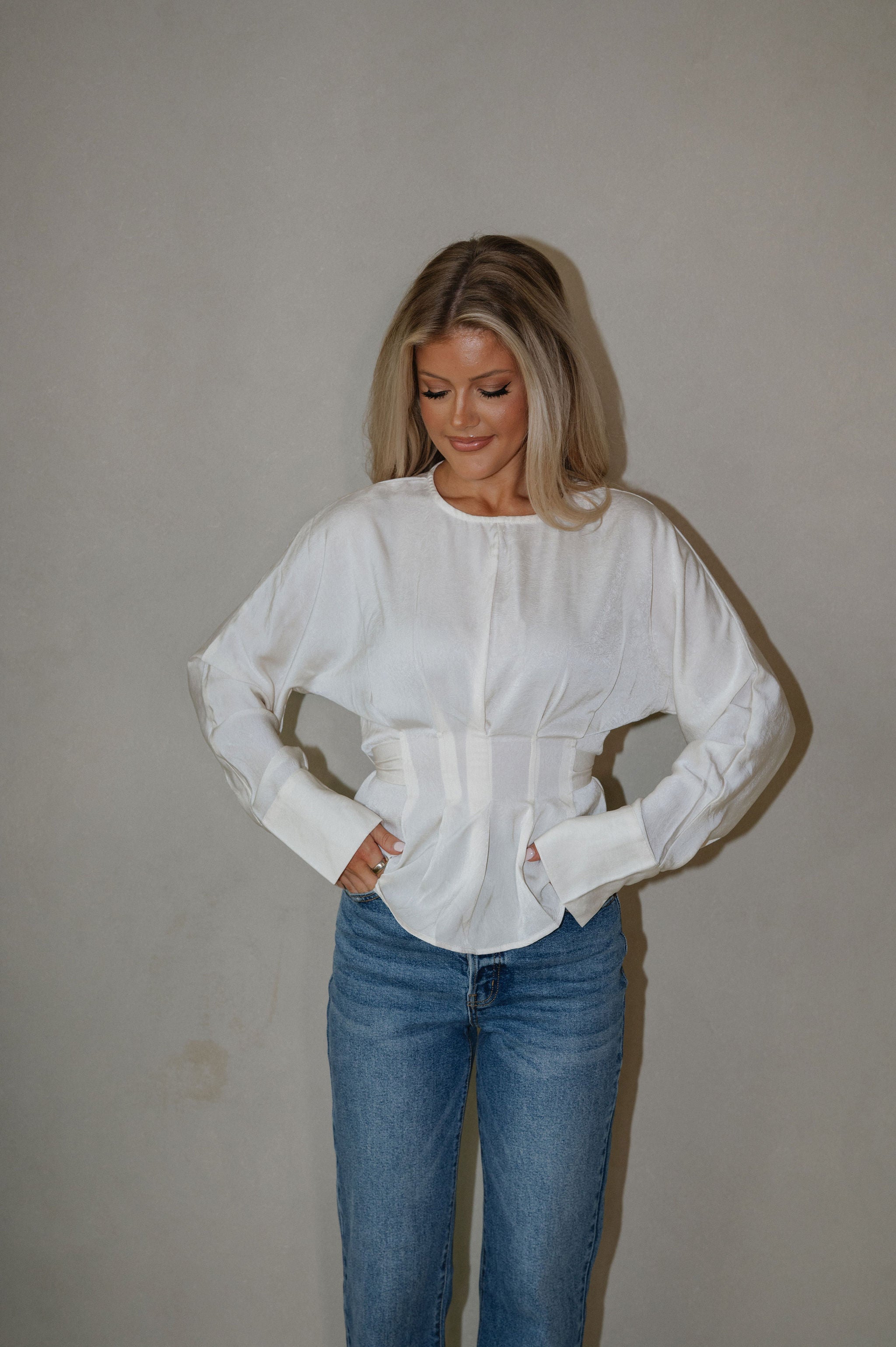 Pleated Tie Back Blouse-Cream