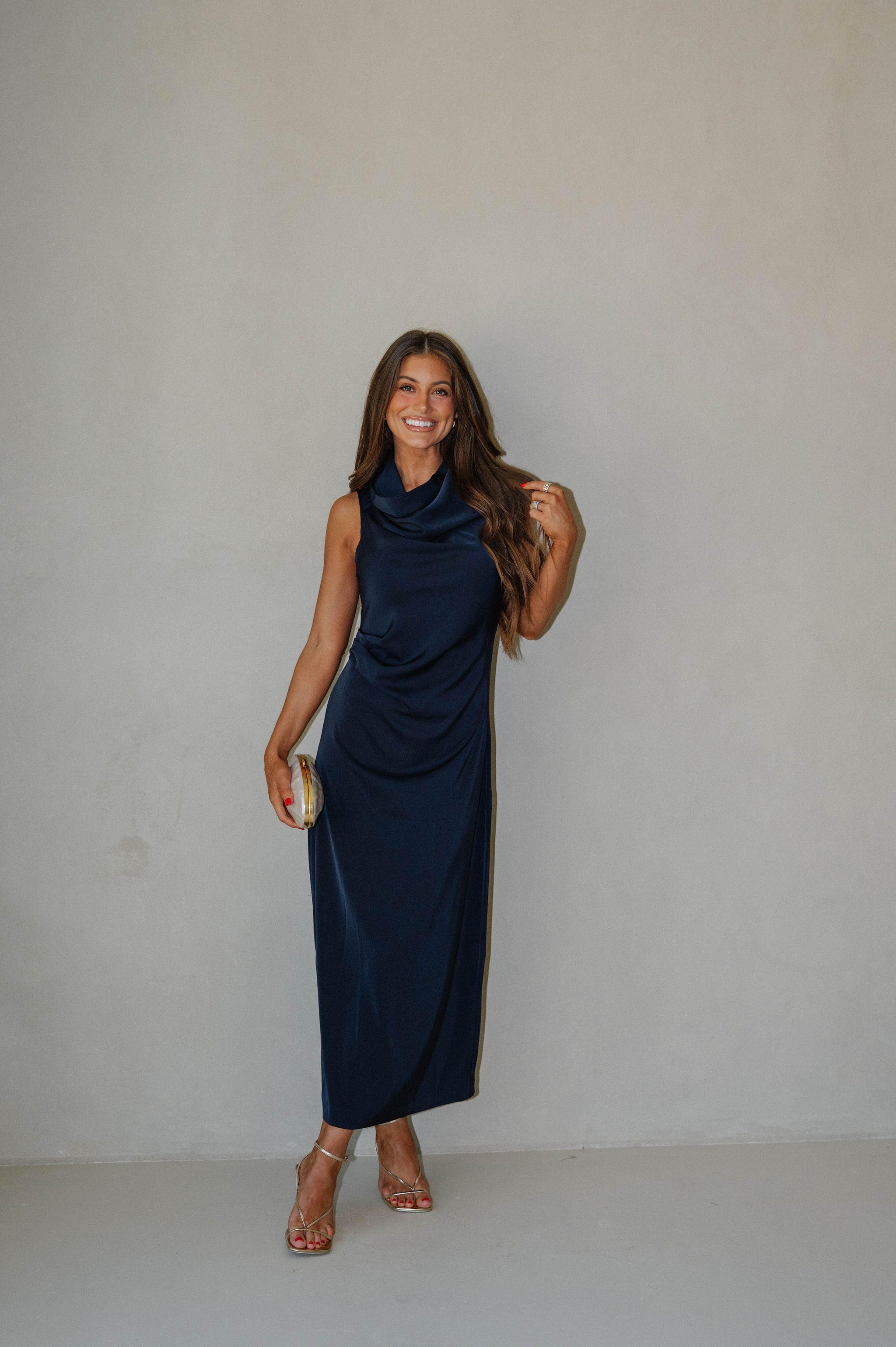 Daphne Draped Dress-Navy
