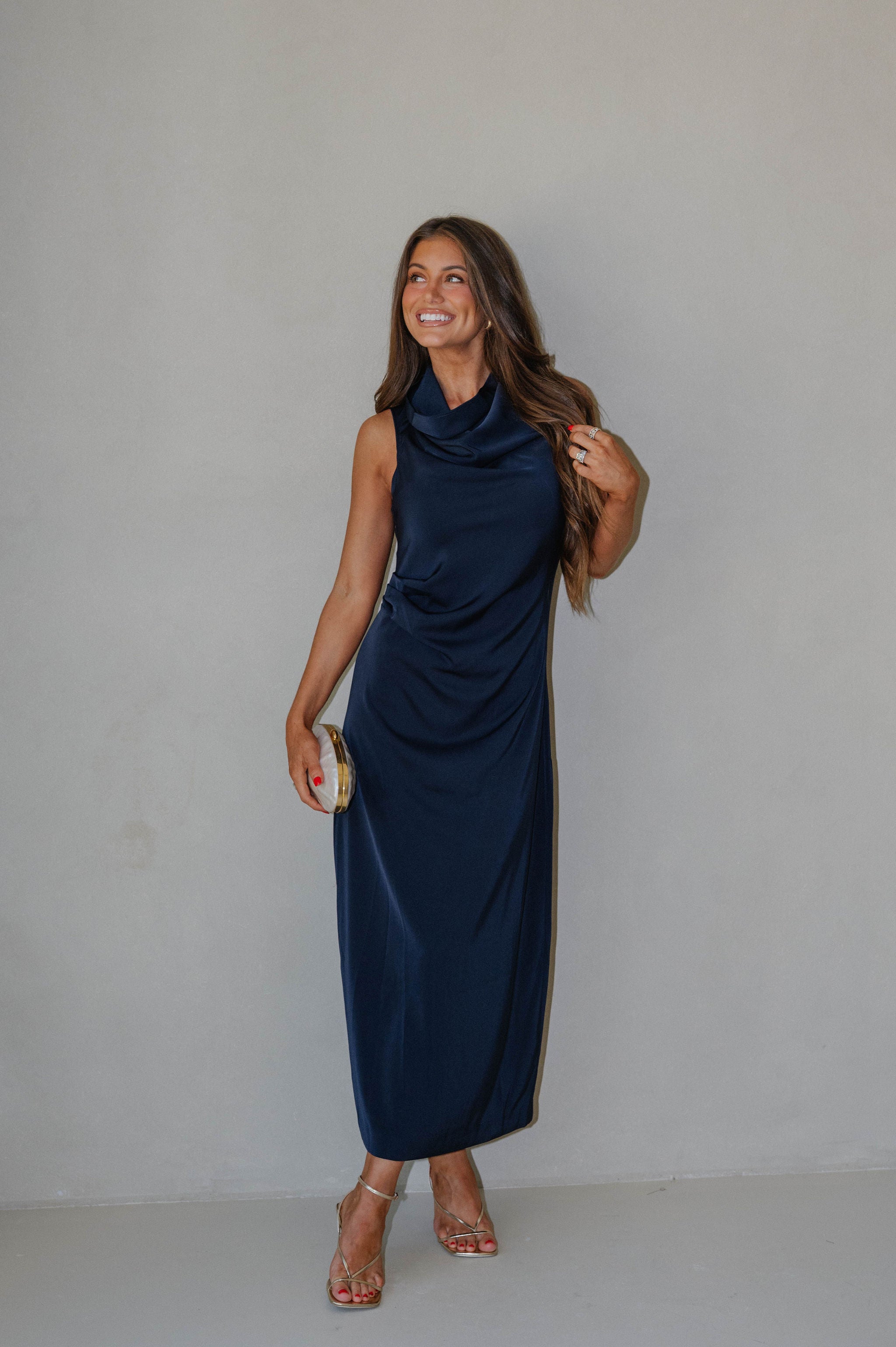 Daphne Draped Dress-Navy