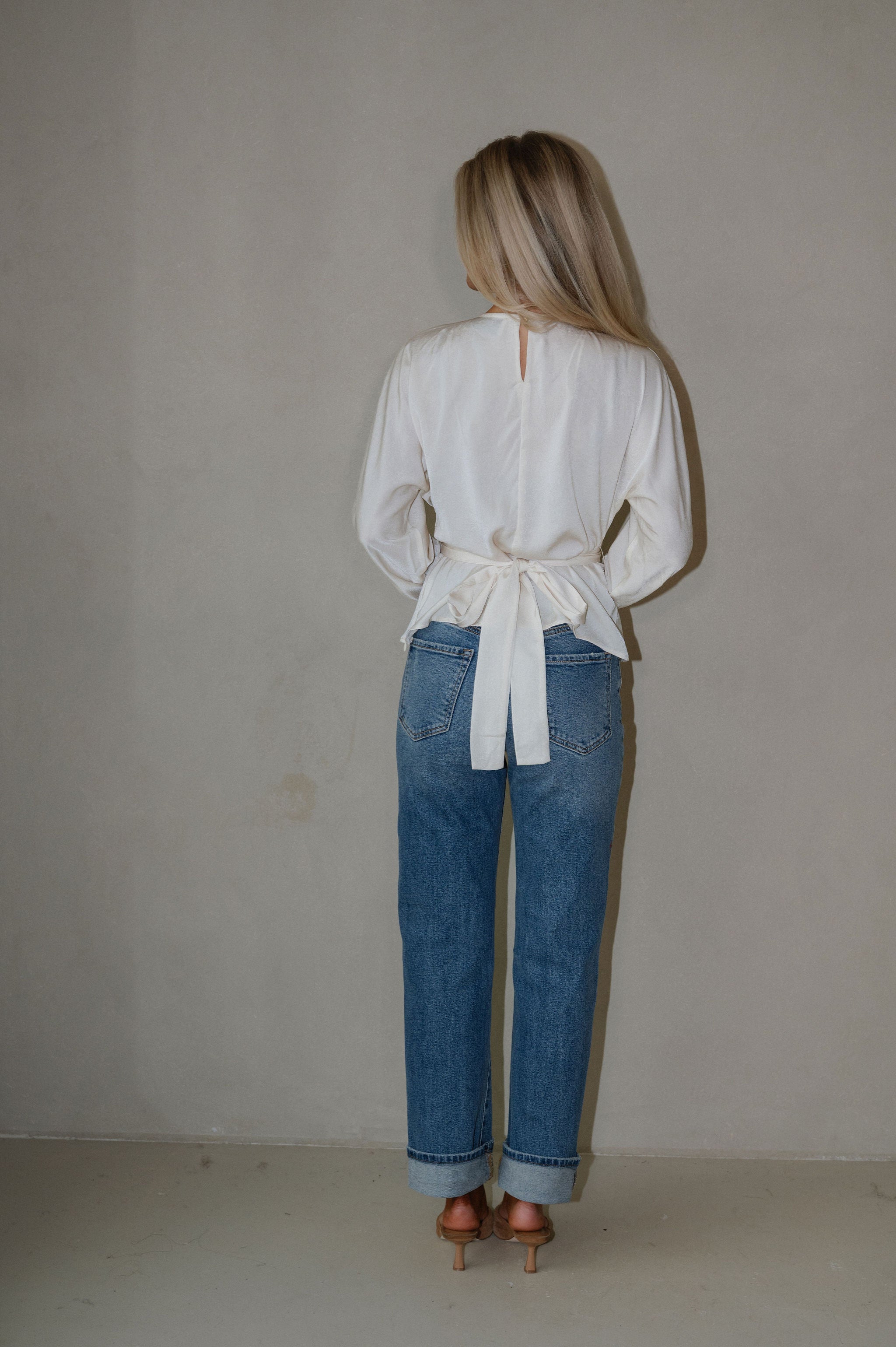 Pleated Tie Back Blouse-Cream