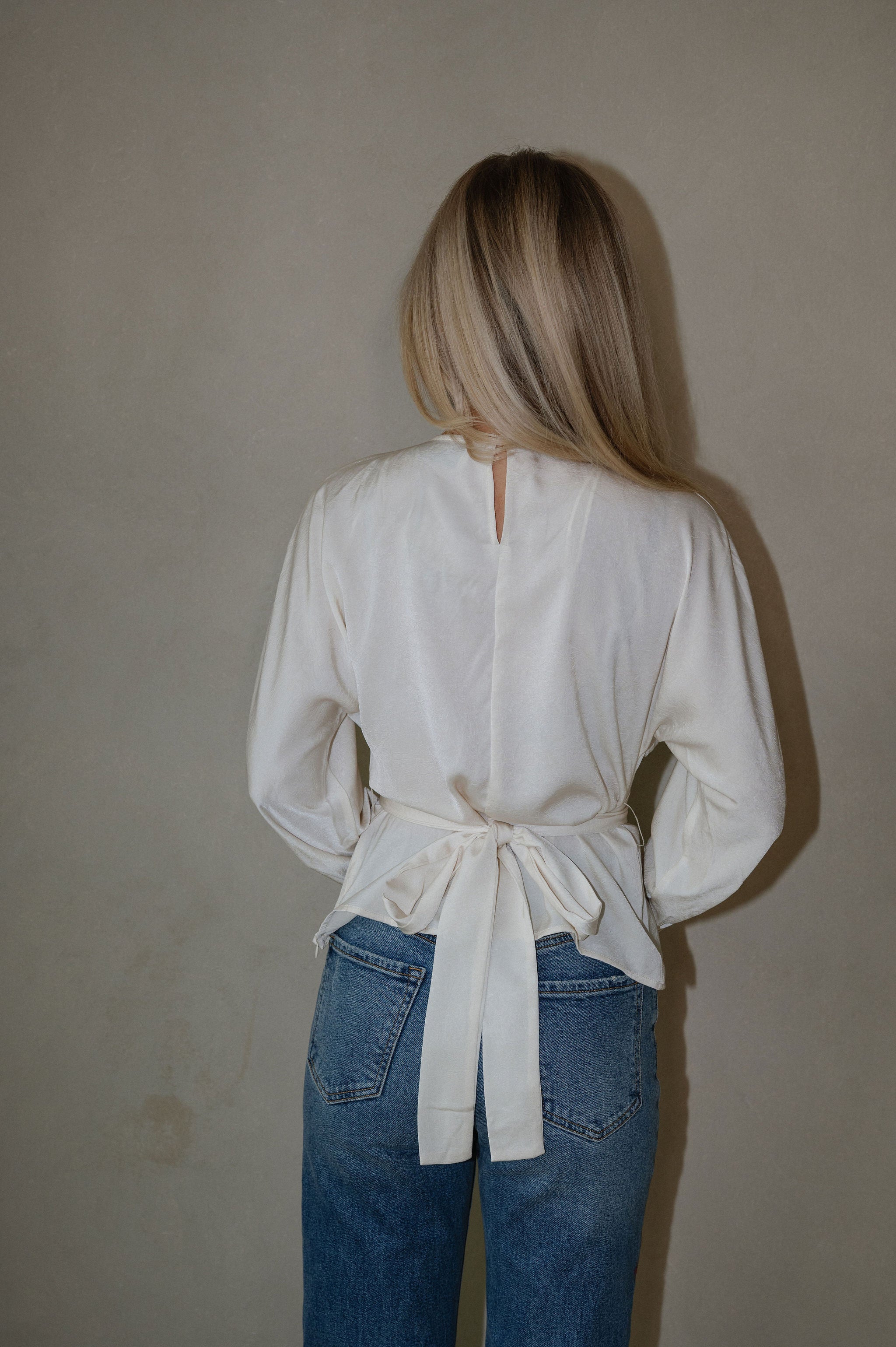 Pleated Tie Back Blouse-Cream