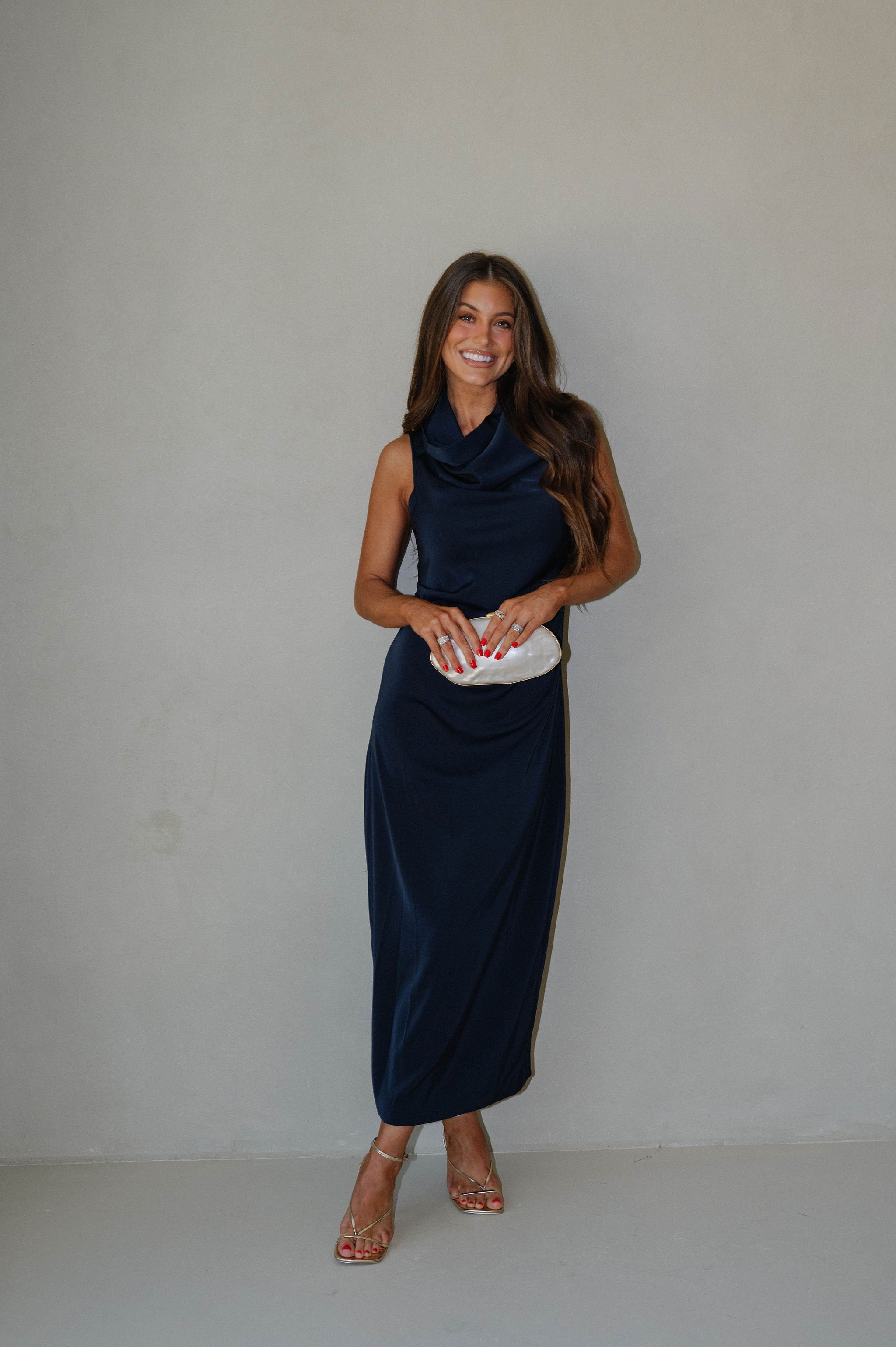 Daphne Draped Dress-Navy
