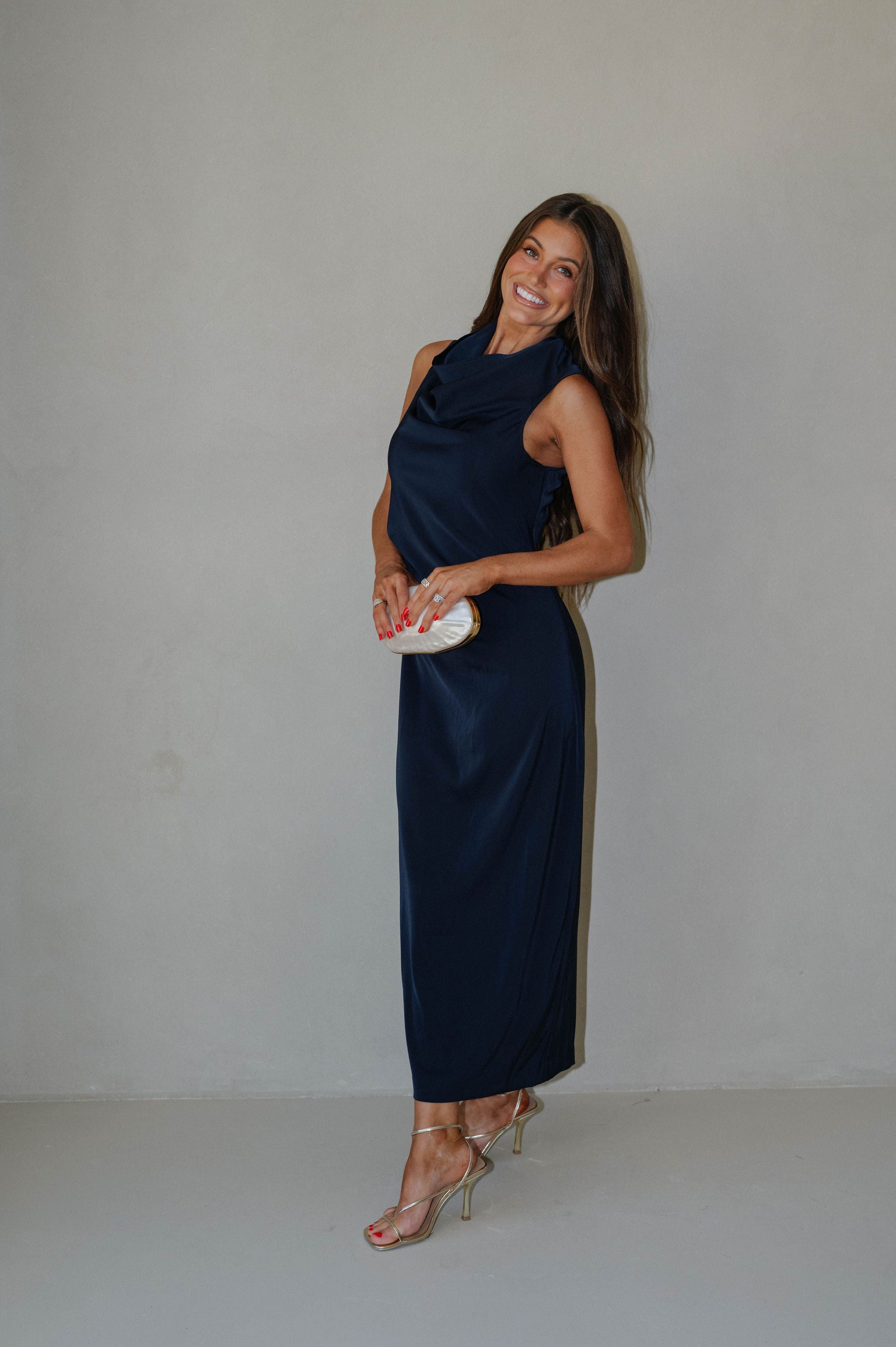 Daphne Draped Dress-Navy