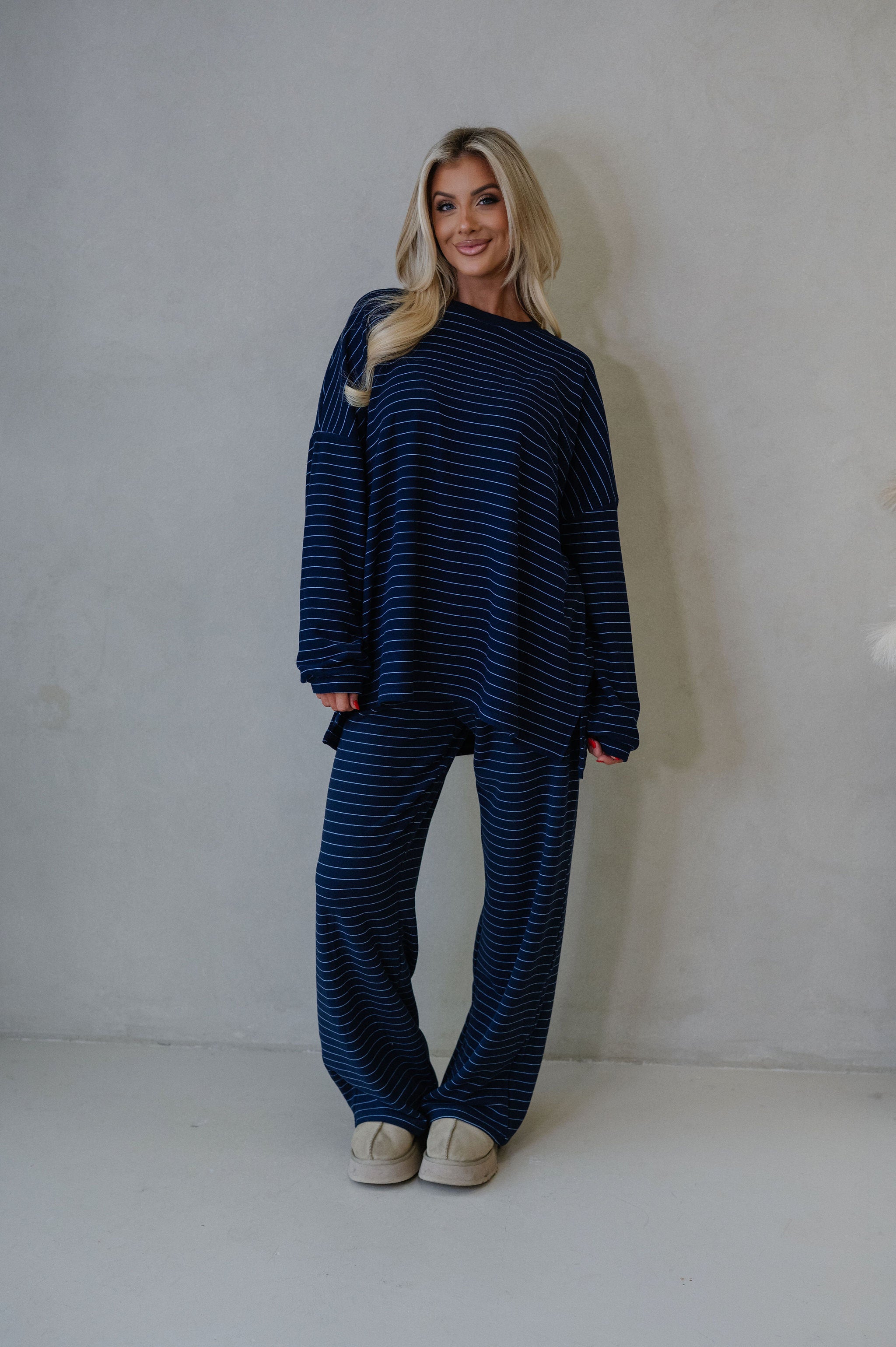 Hattie Striped Pants-Navy