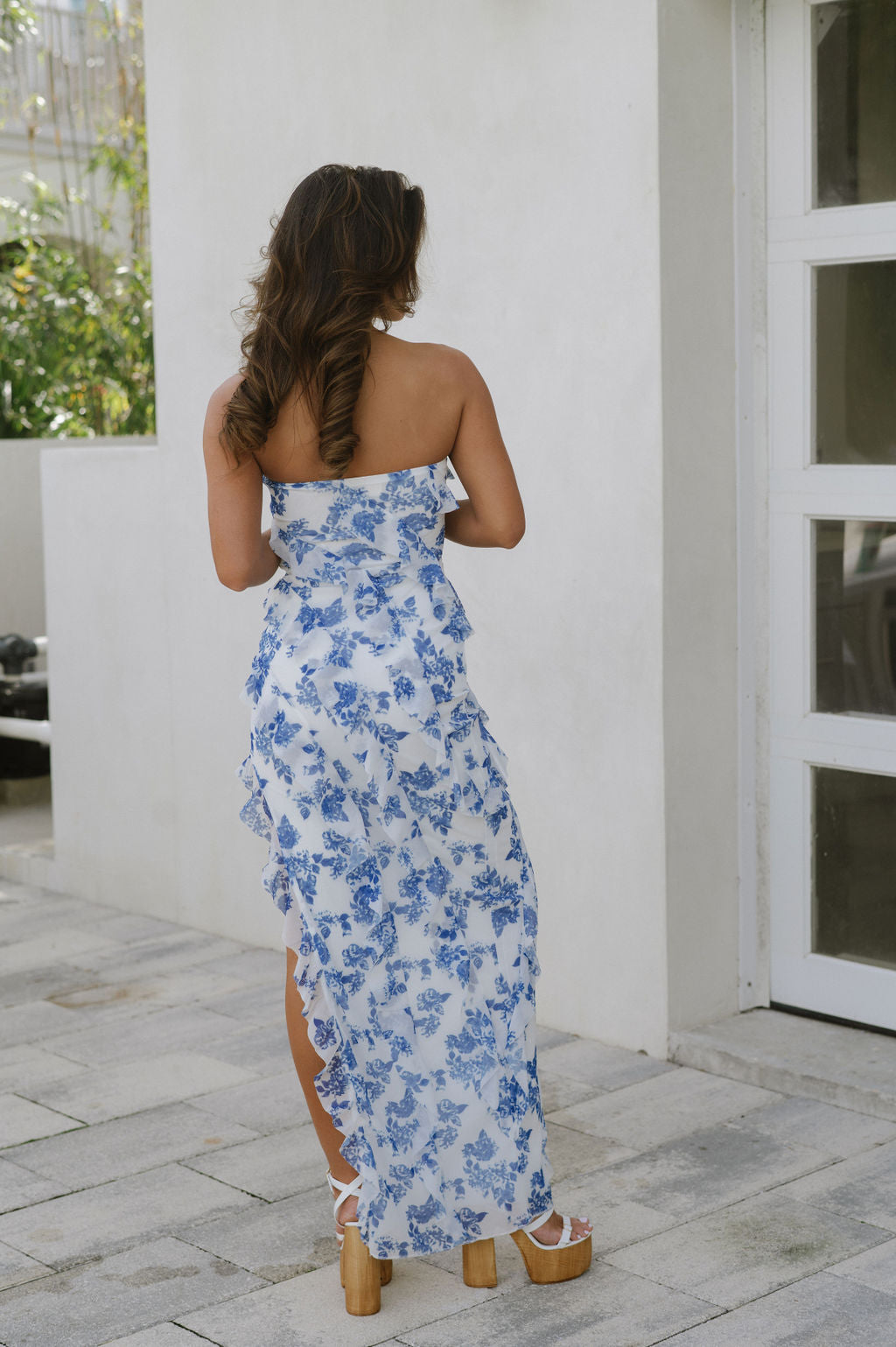 Maryn Strapless Floral Dress-Blue