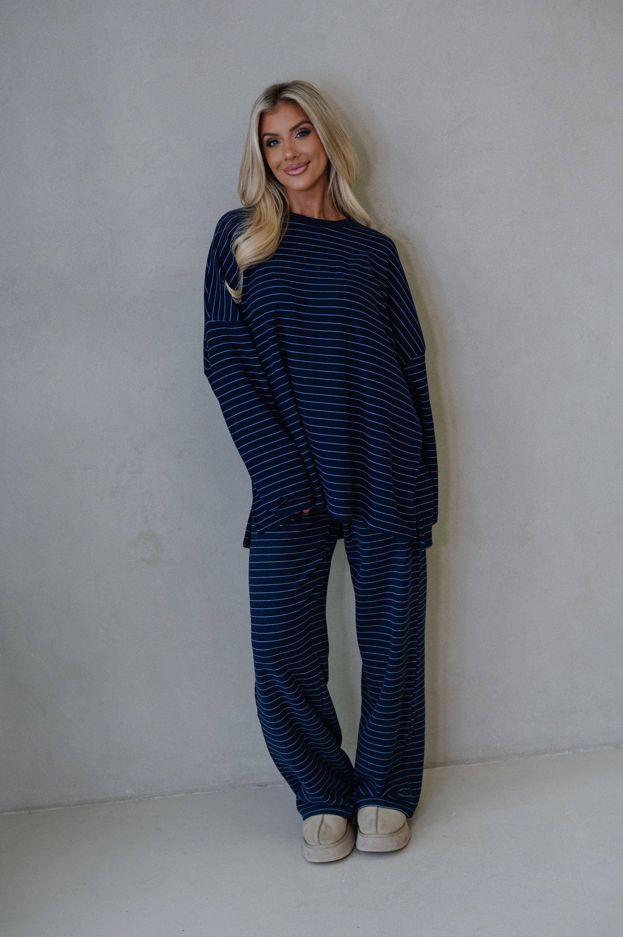 Hattie Striped Pants-Navy