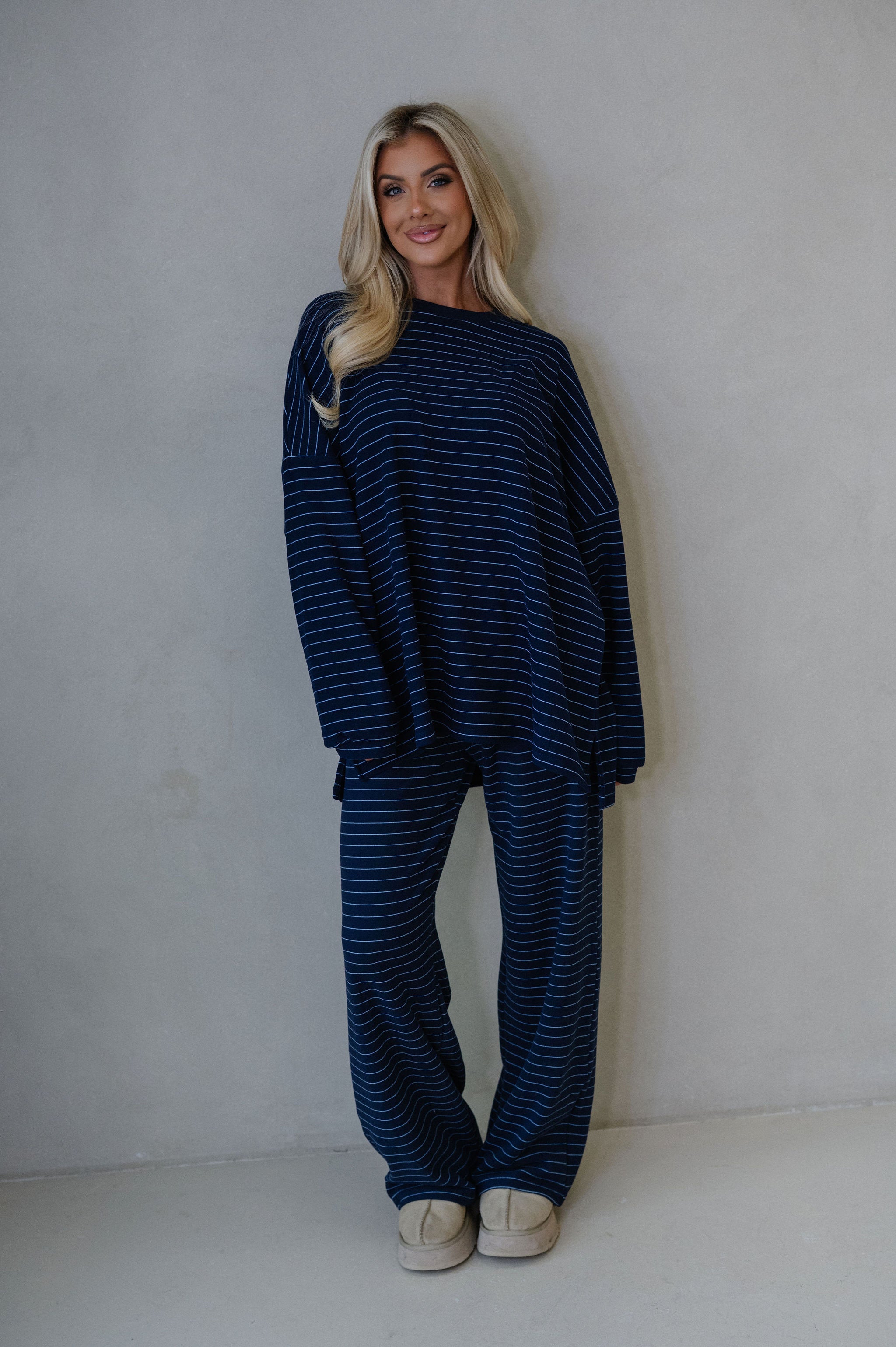 Laurel Striped Top-Navy