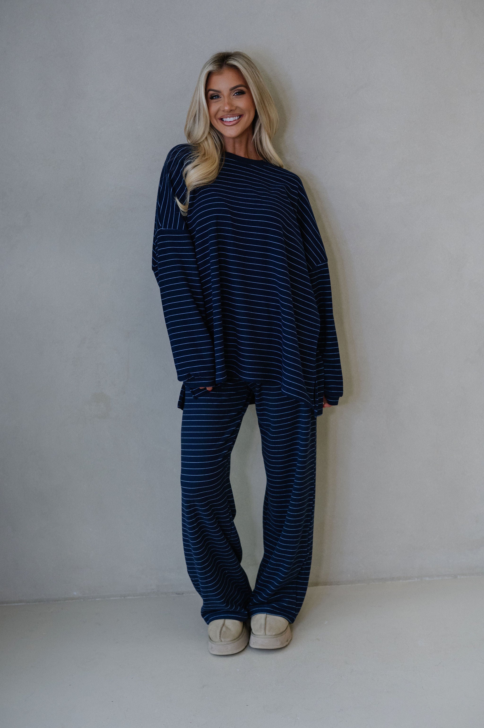 Hattie Striped Pants-Navy