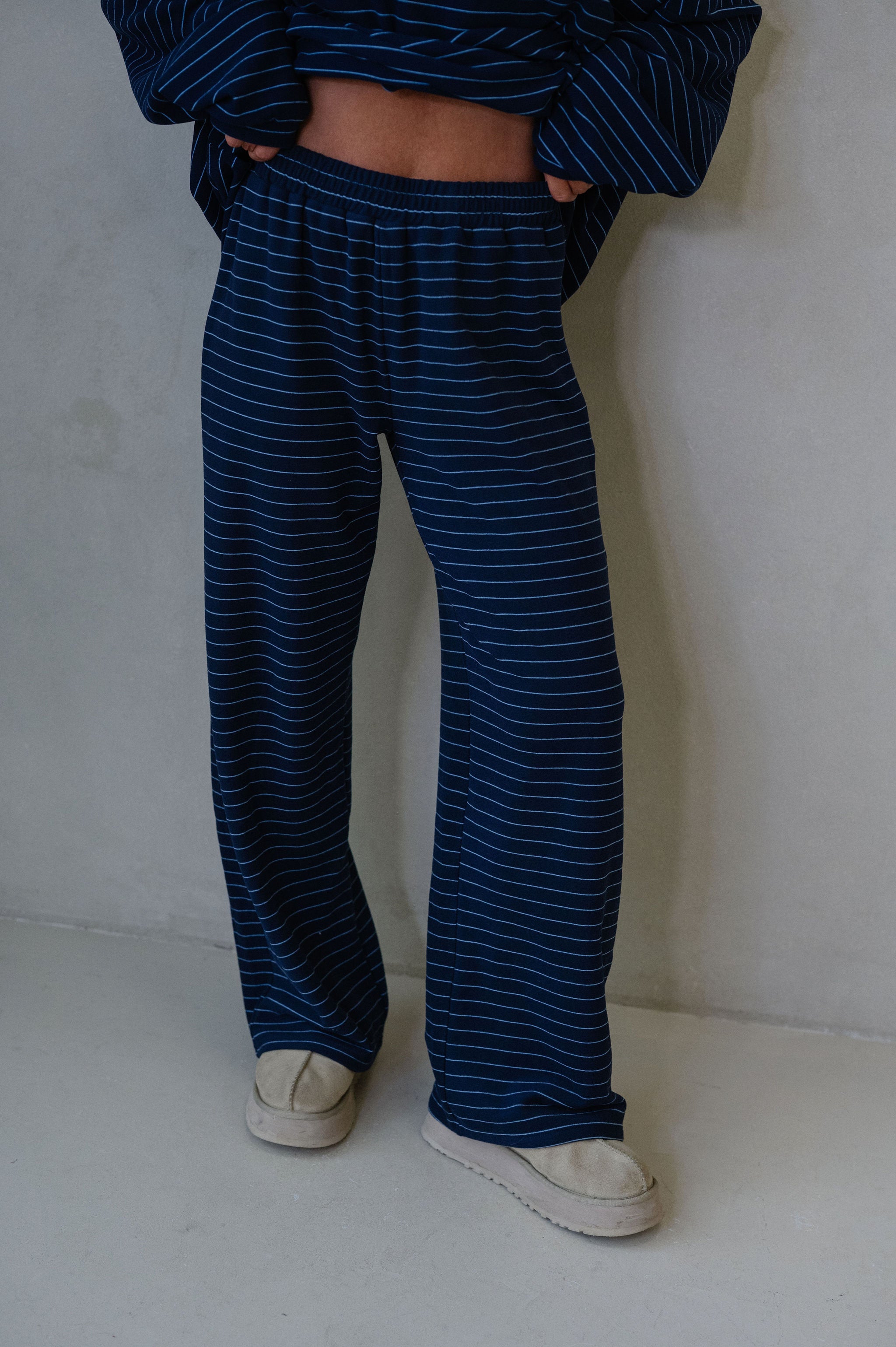 Hattie Striped Pants-Navy