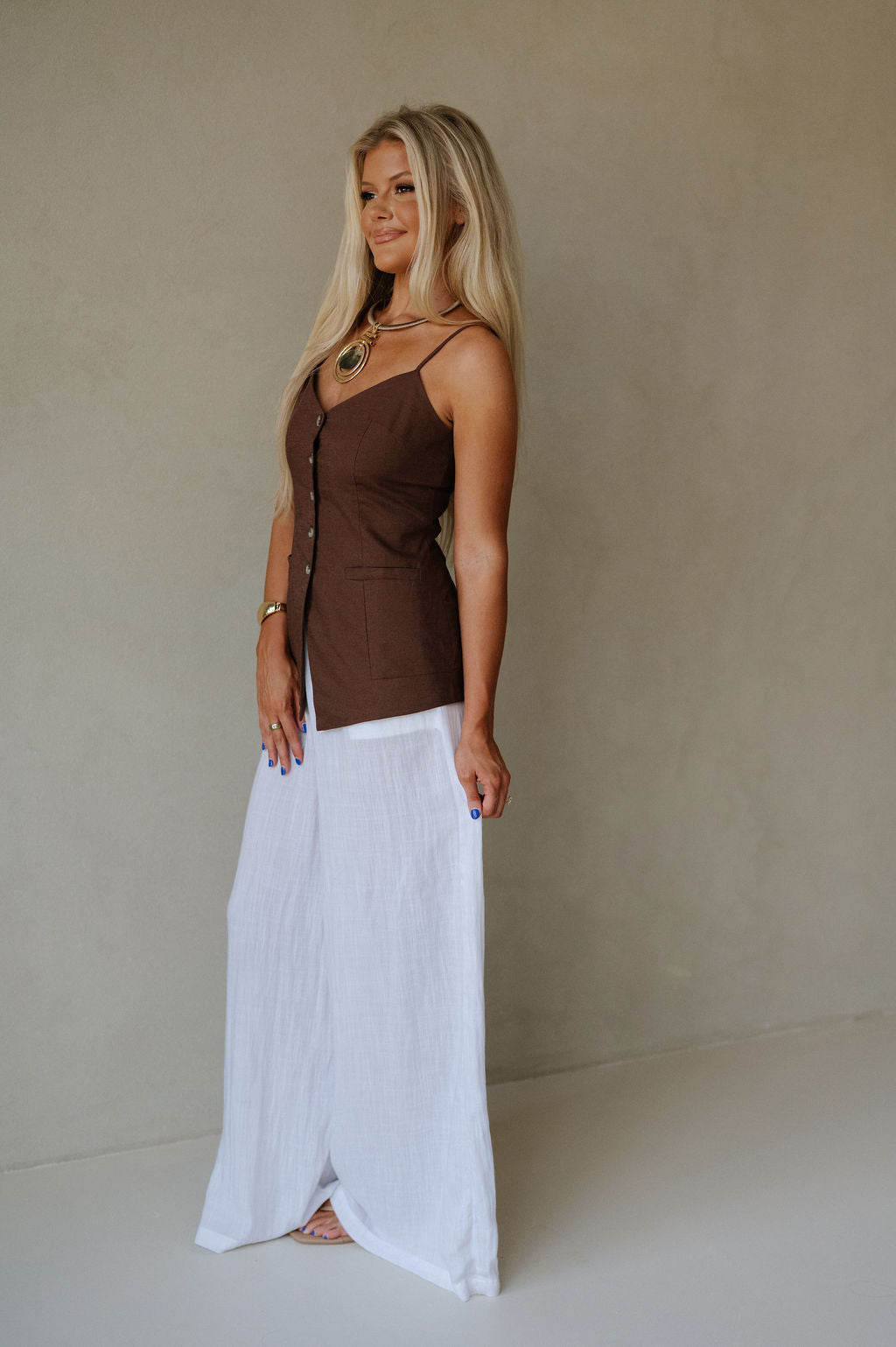 Ina Button Top- Brown