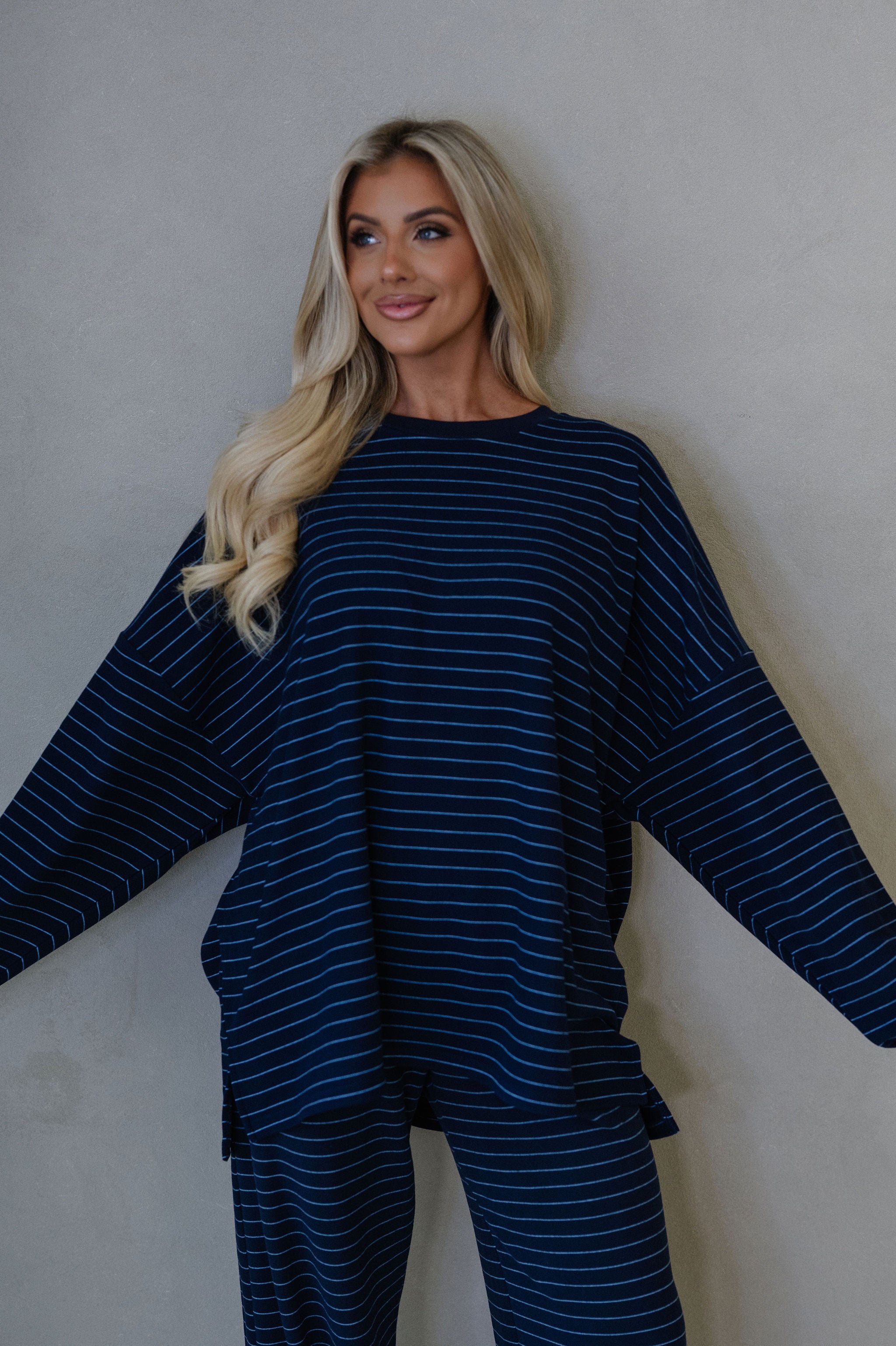 Laurel Striped Top-Navy